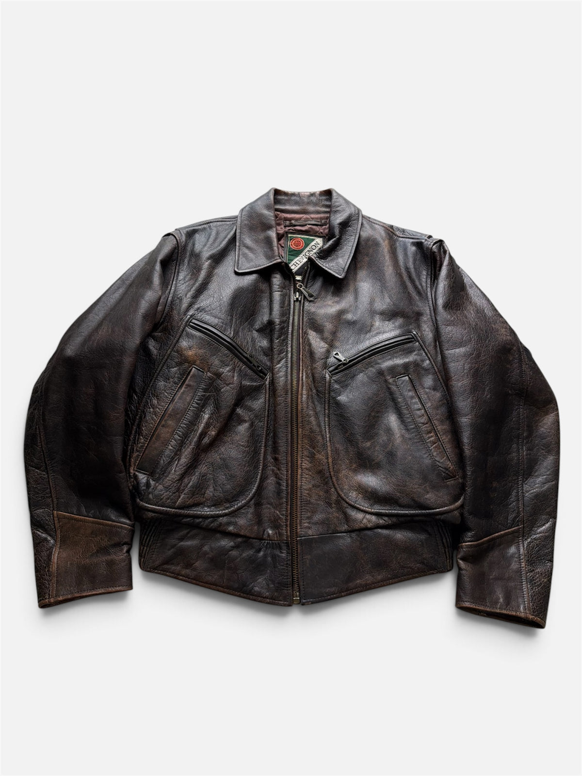 Vintage 1980s Chevignon Bomber Flight Aviator Leather Jacket- L