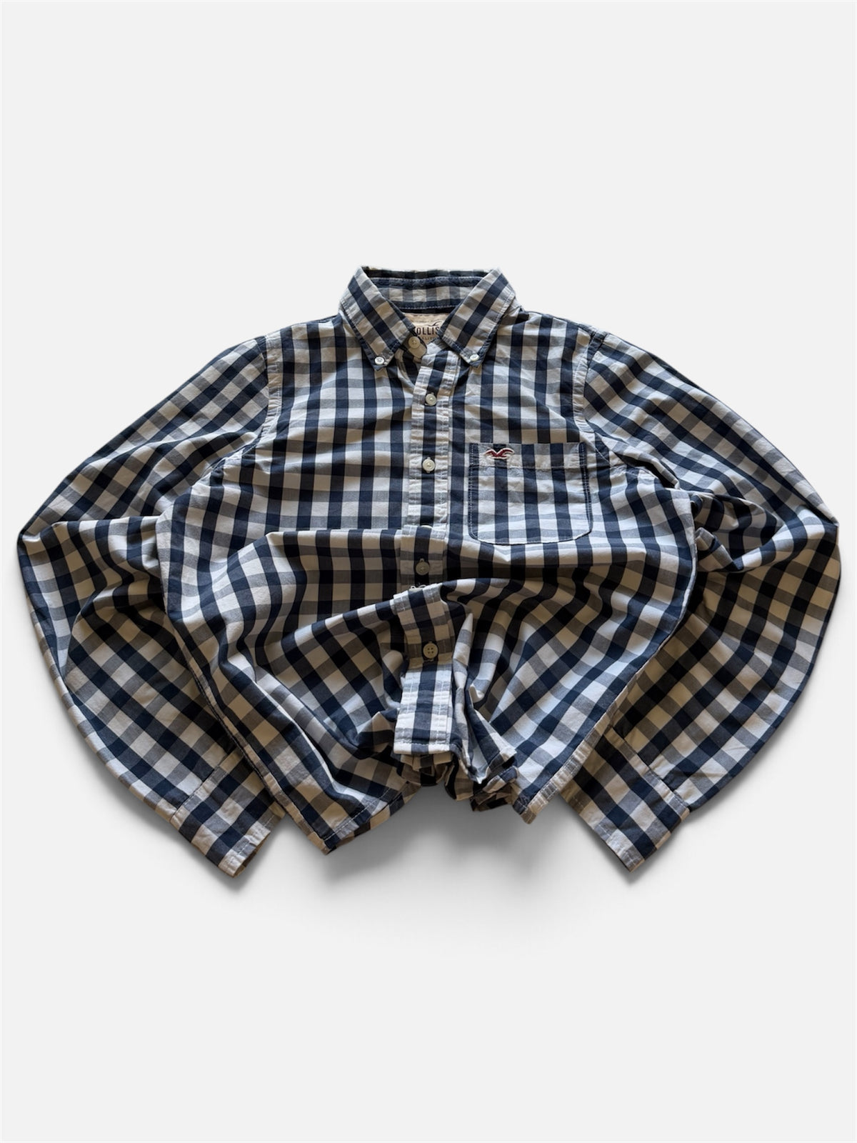 Hollister Navy & White Button-Down Shirt- S