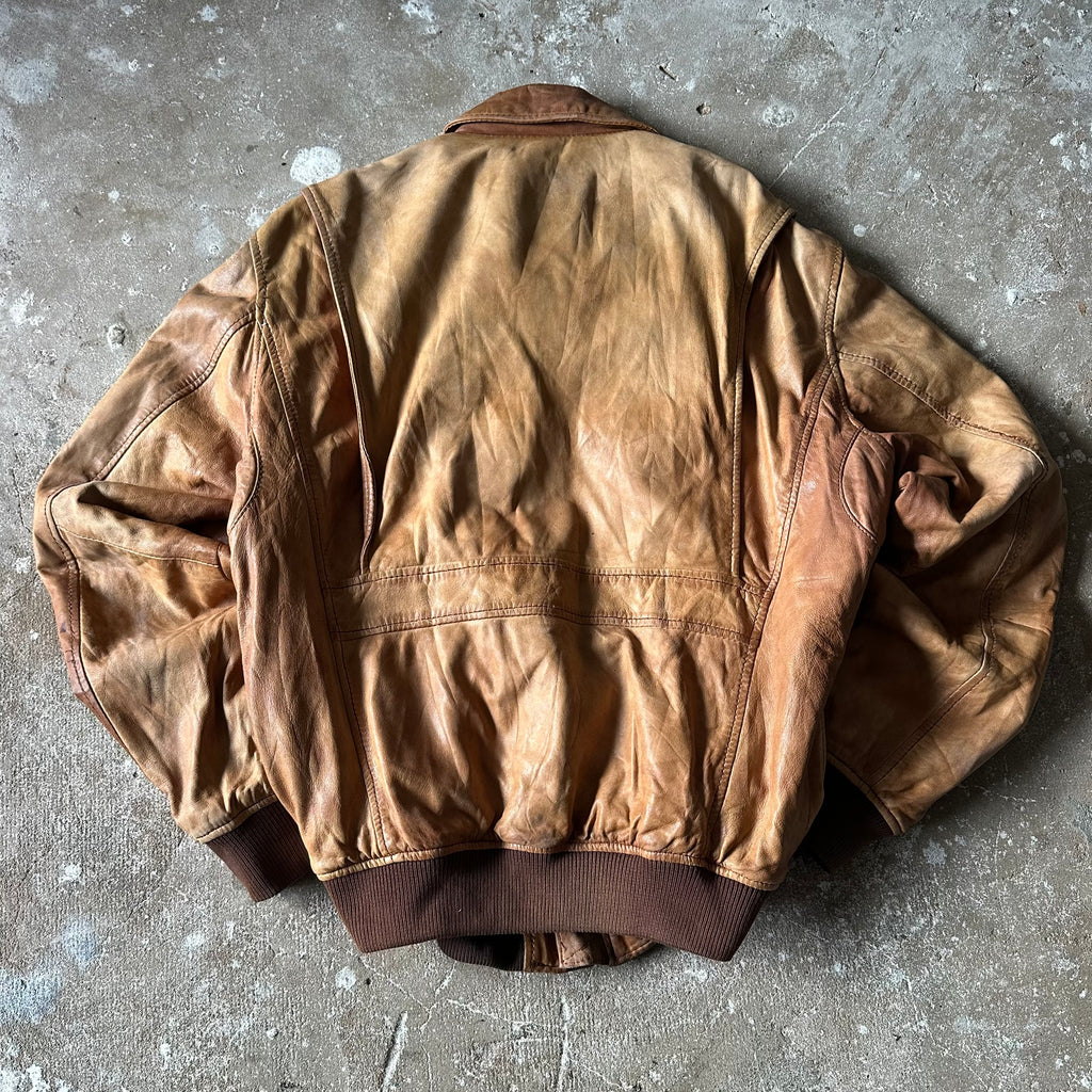Light Brown Bomber Leather Jacket - M