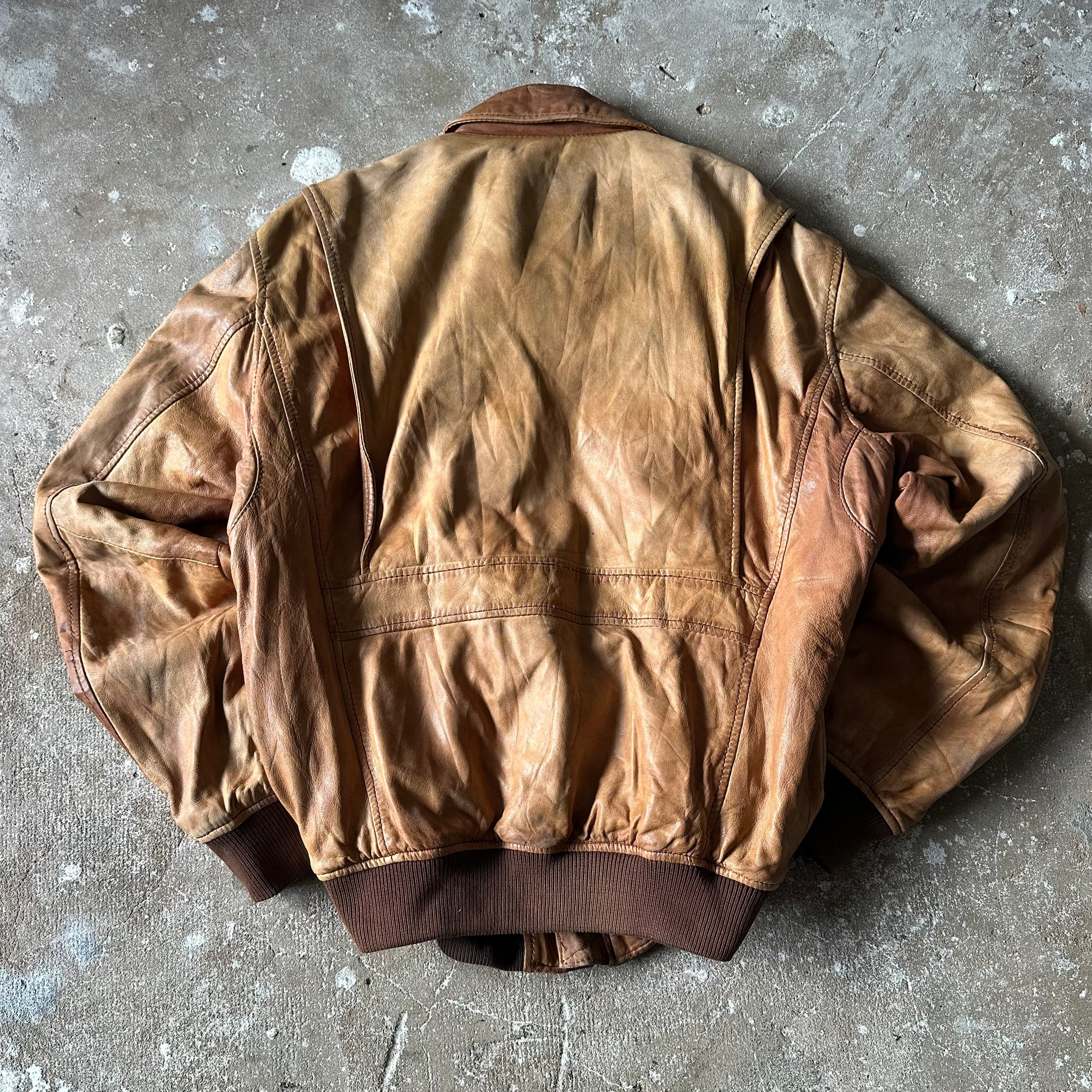Light Brown Bomber Leather Jacket - M