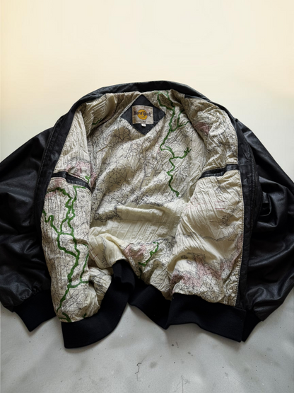 Hard Rock Cafe Chicago Black Bomber Leather Jacket- L