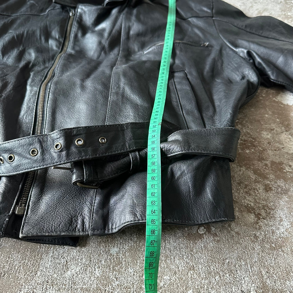 Biker Leather Jacket with detachable hood - L