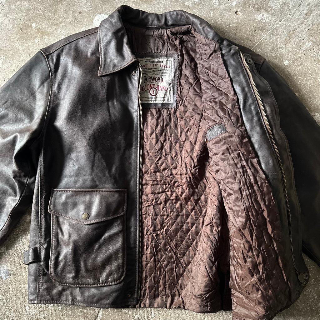Brown Suede Leather Bomber Jacket - XL