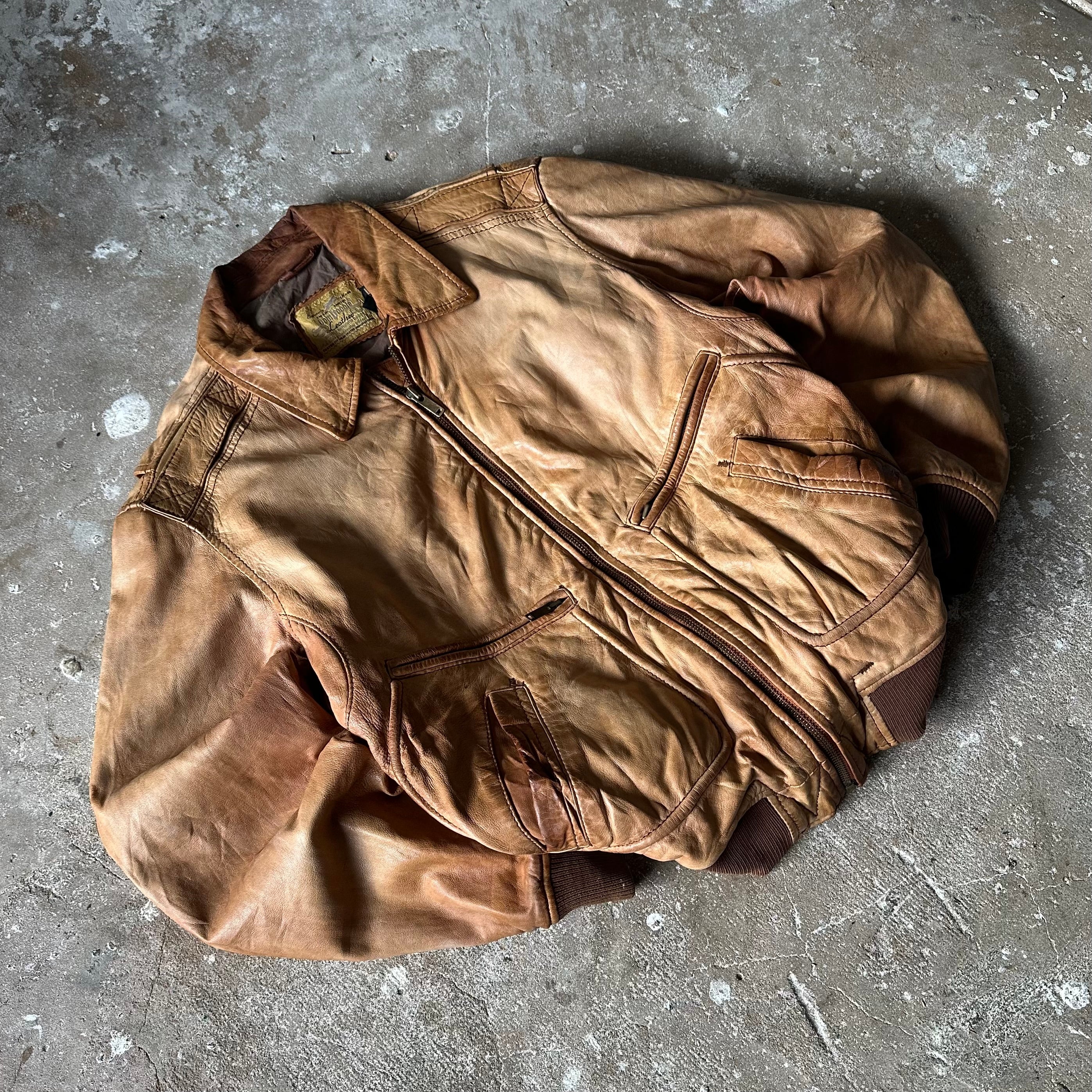 Light Brown Bomber Leather Jacket - M
