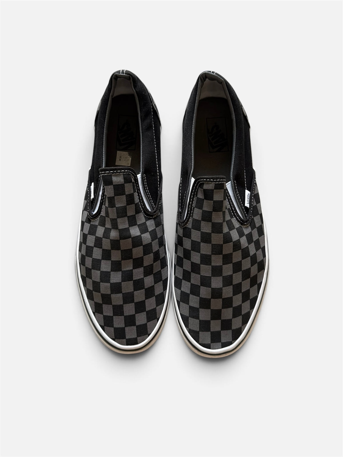 Vans Classic Slip-On Checkerboard Black Gray Canvas Sneakers- 48