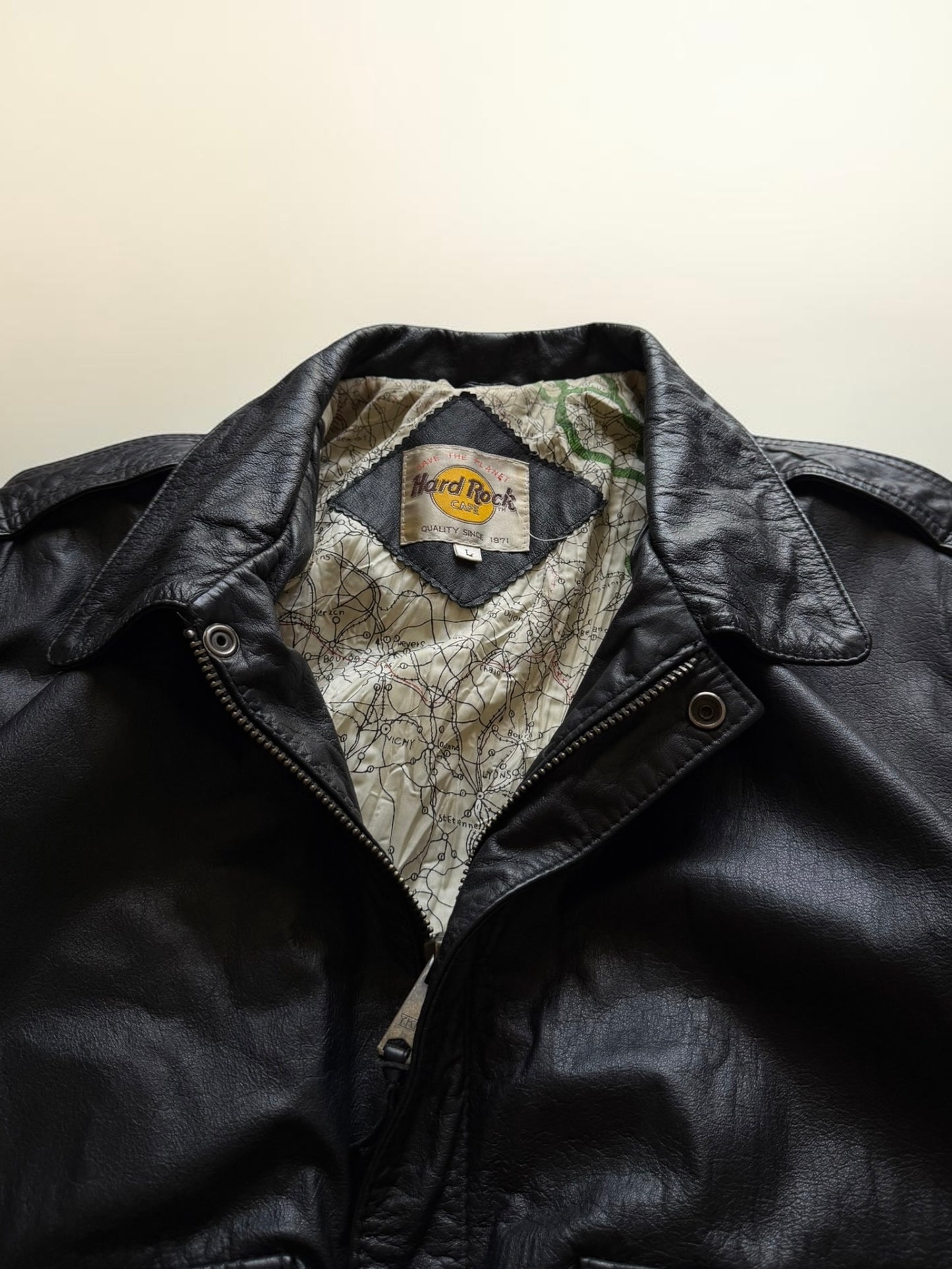 Hard Rock Cafe Chicago Black Bomber Leather Jacket- L