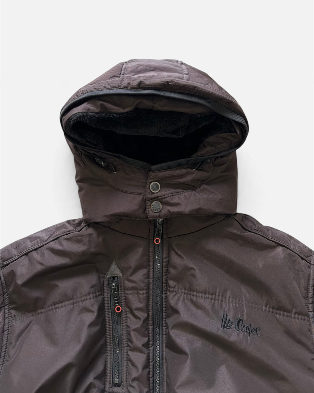 Lee Cooper Brown Hooded Puffer Bomber Jacket Faux Fur Flannel Lined- 2XL