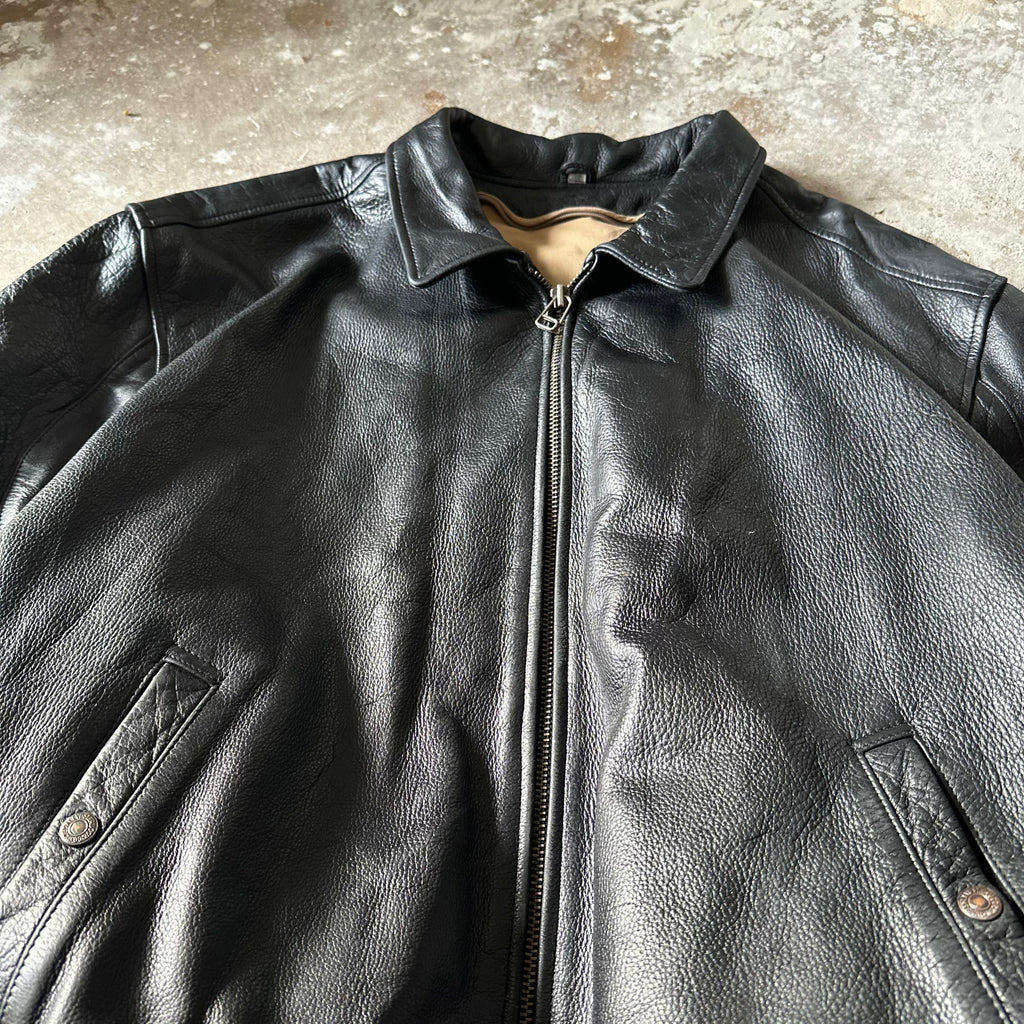 Vintage Levi’s Black Leather Bomber Jacket – Real Leather – Ribbed Waist & Cuffs- XL