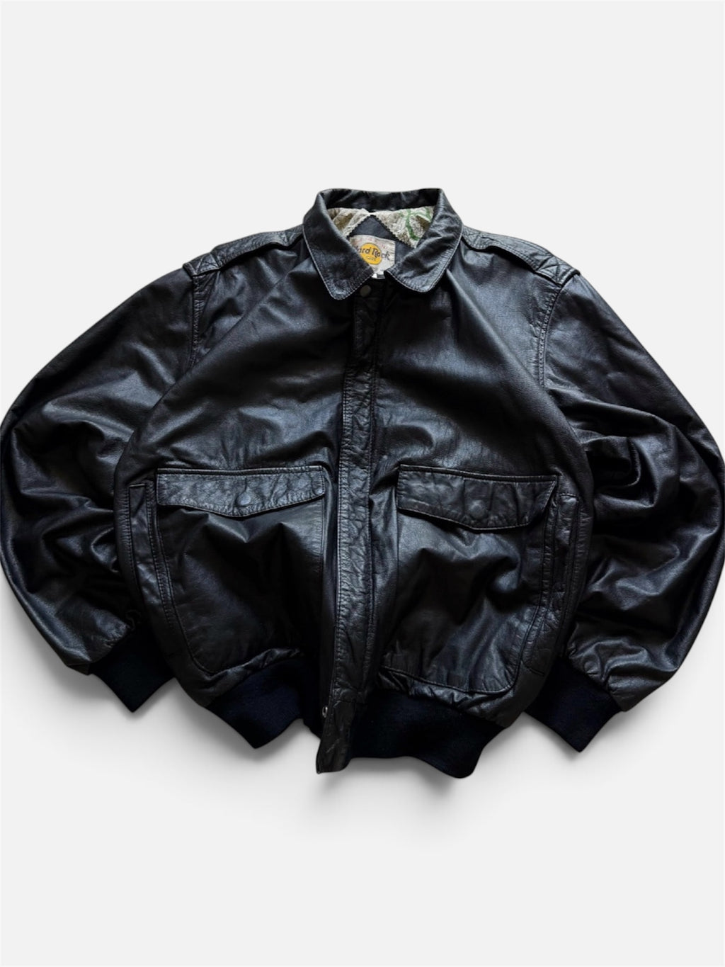 Hard Rock Cafe Chicago Black Bomber Leather Jacket- L