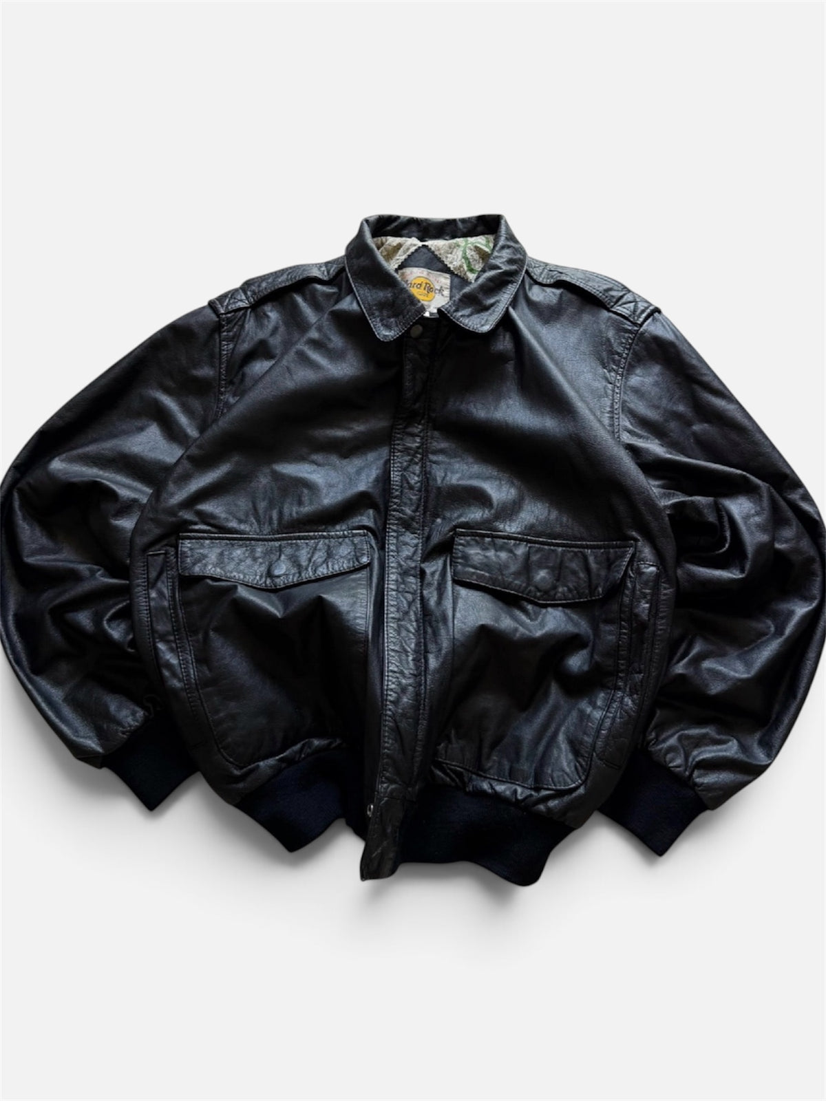 Hard Rock Cafe Chicago Black Bomber Leather Jacket- L