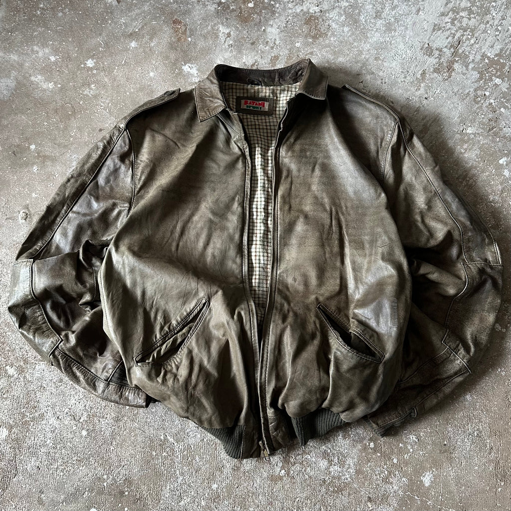 VTG Olive Green Batani Sport Leather Jacket - M