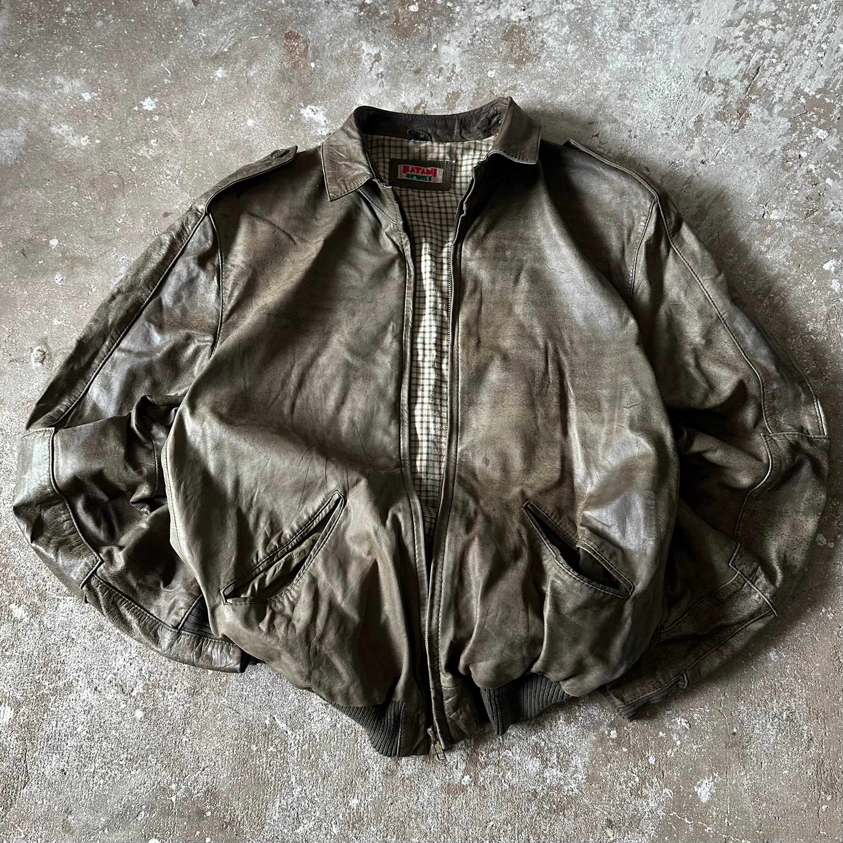 VTG Olive Green Batani Sport Leather Jacket - M
