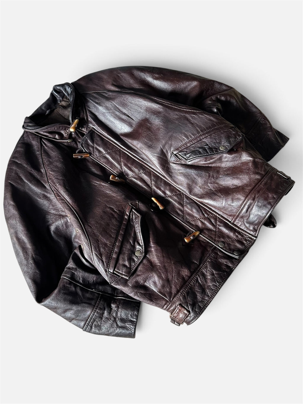 Vintage Redskins Dark Brown Bomber Leather Toggle Jacket - XL