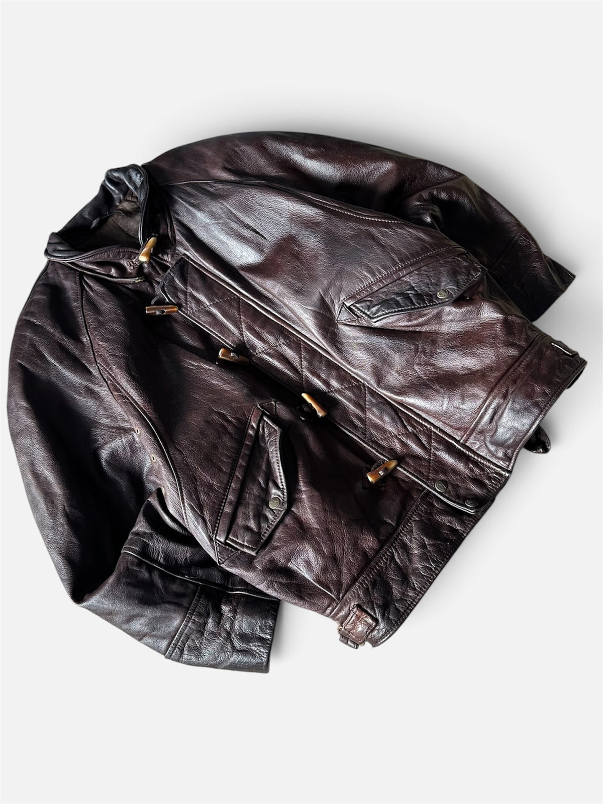 Vintage Redskins Dark Brown Bomber Leather Toggle Jacket - XL