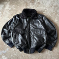 Black Bomber Leather Jacket - XL