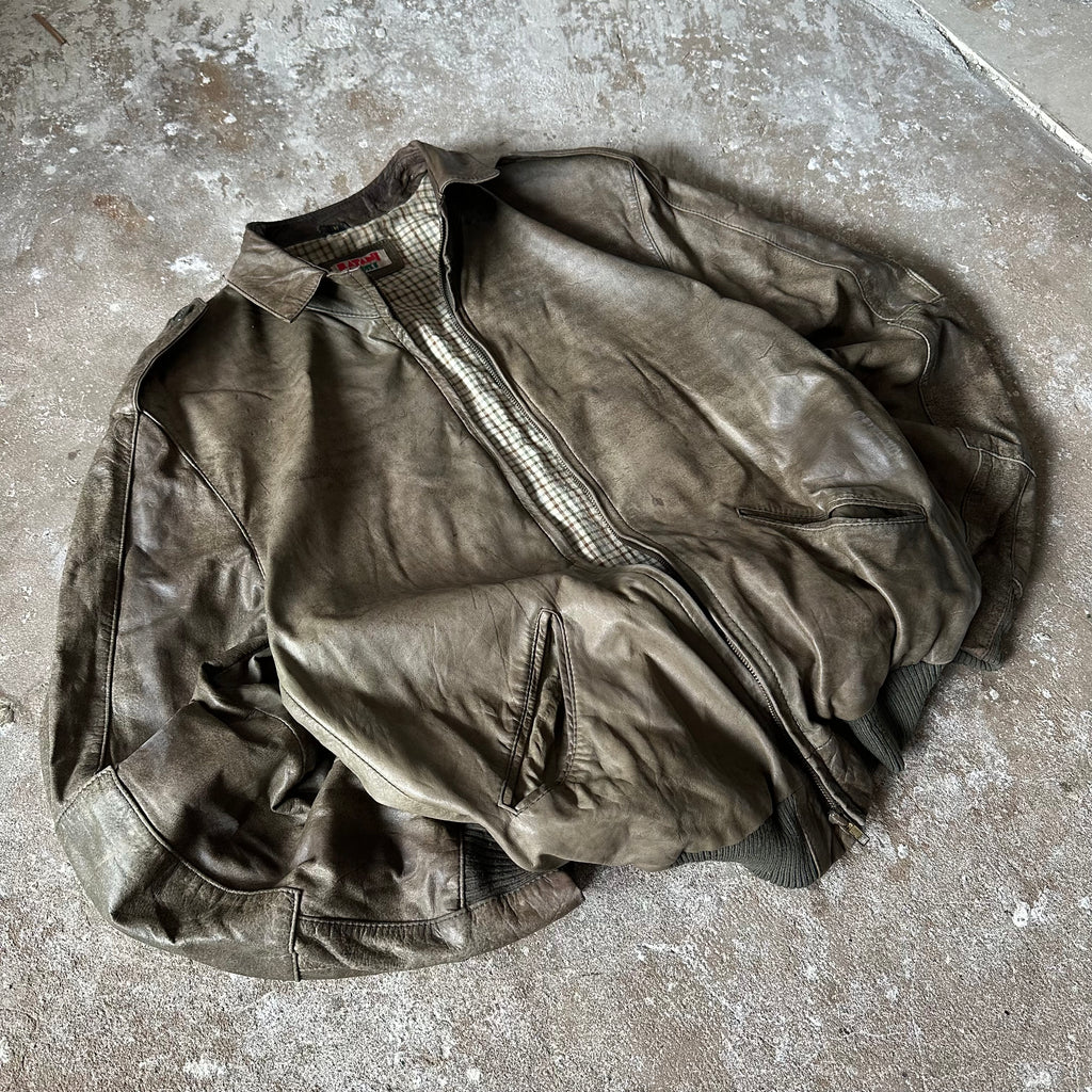 VTG Olive Green Batani Sport Leather Jacket - M