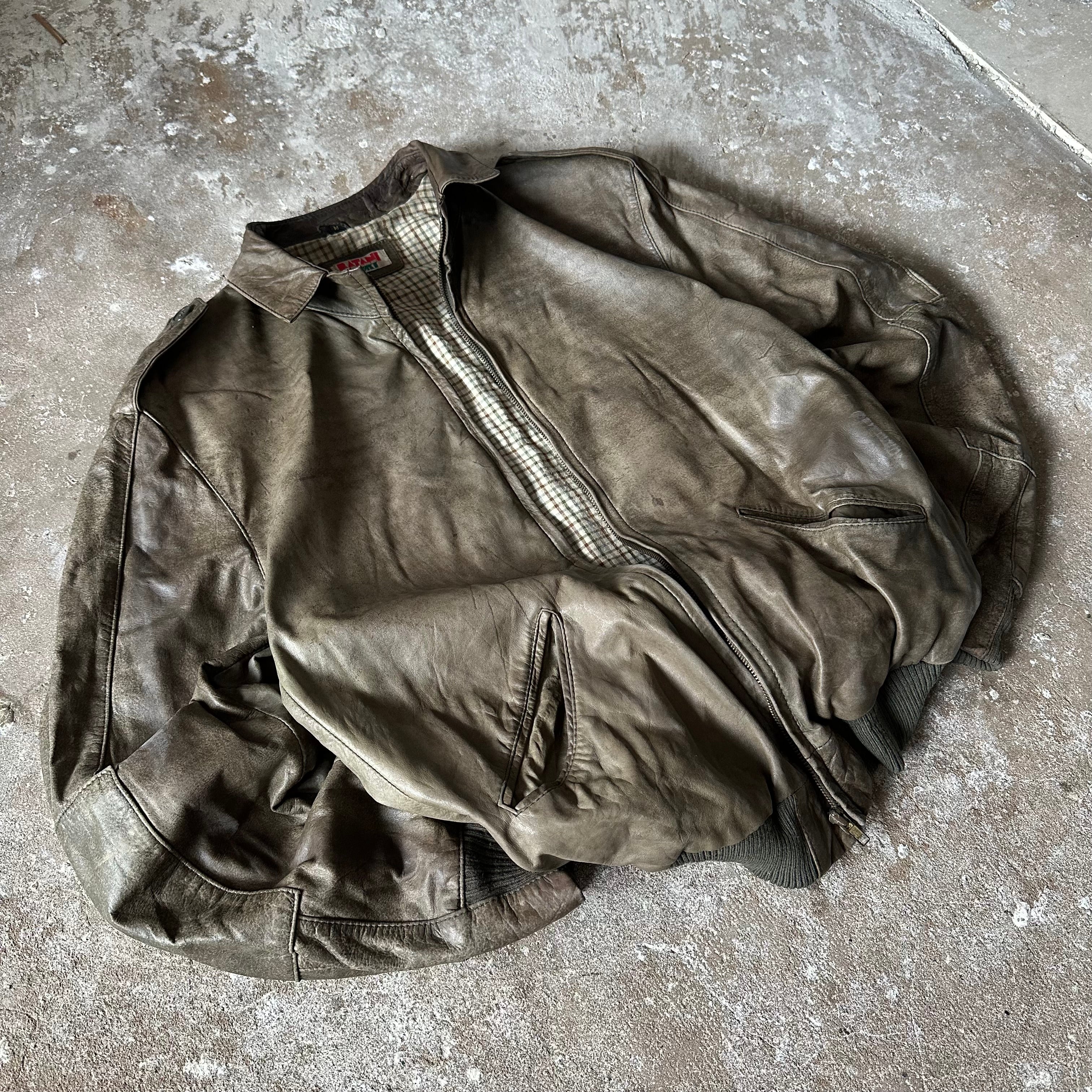 VTG Olive Green Batani Sport Leather Jacket - M