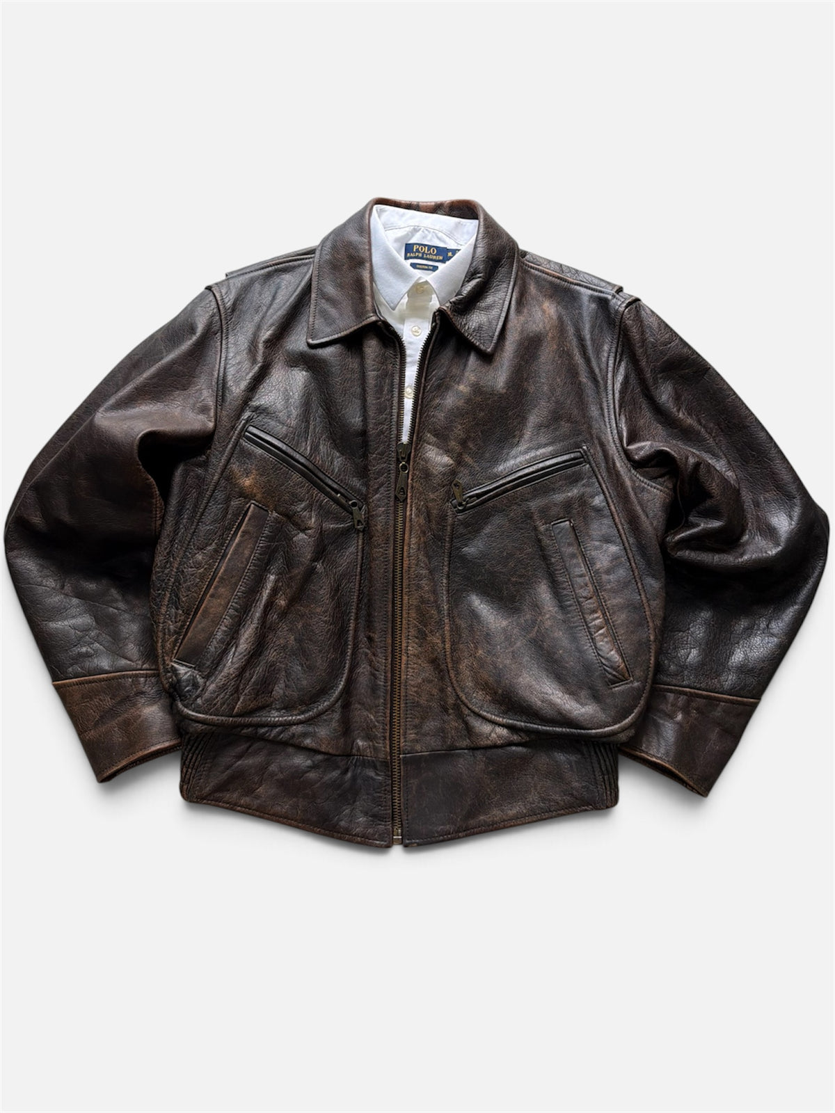Vintage 1980s Chevignon Bomber Flight Aviator Leather Jacket- L