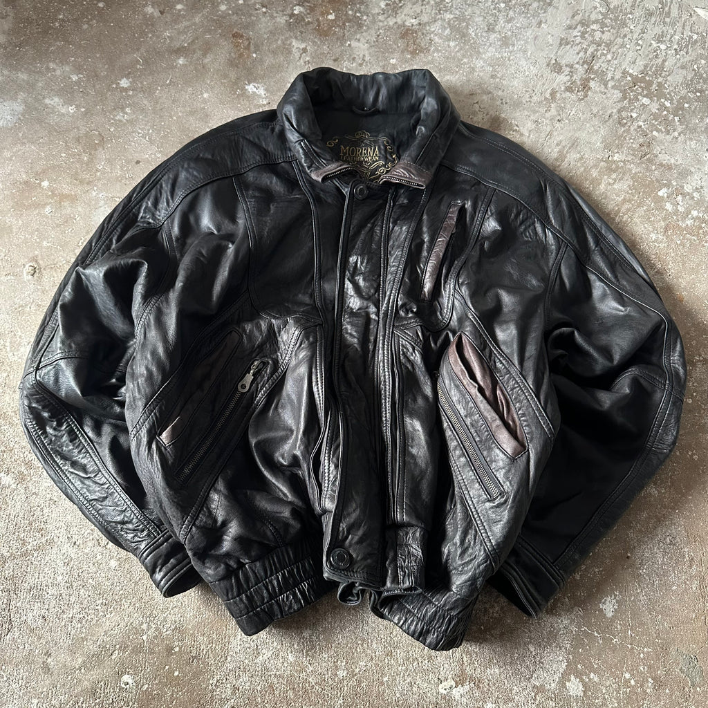 Vintage Italian Black Leather Jacket - XL