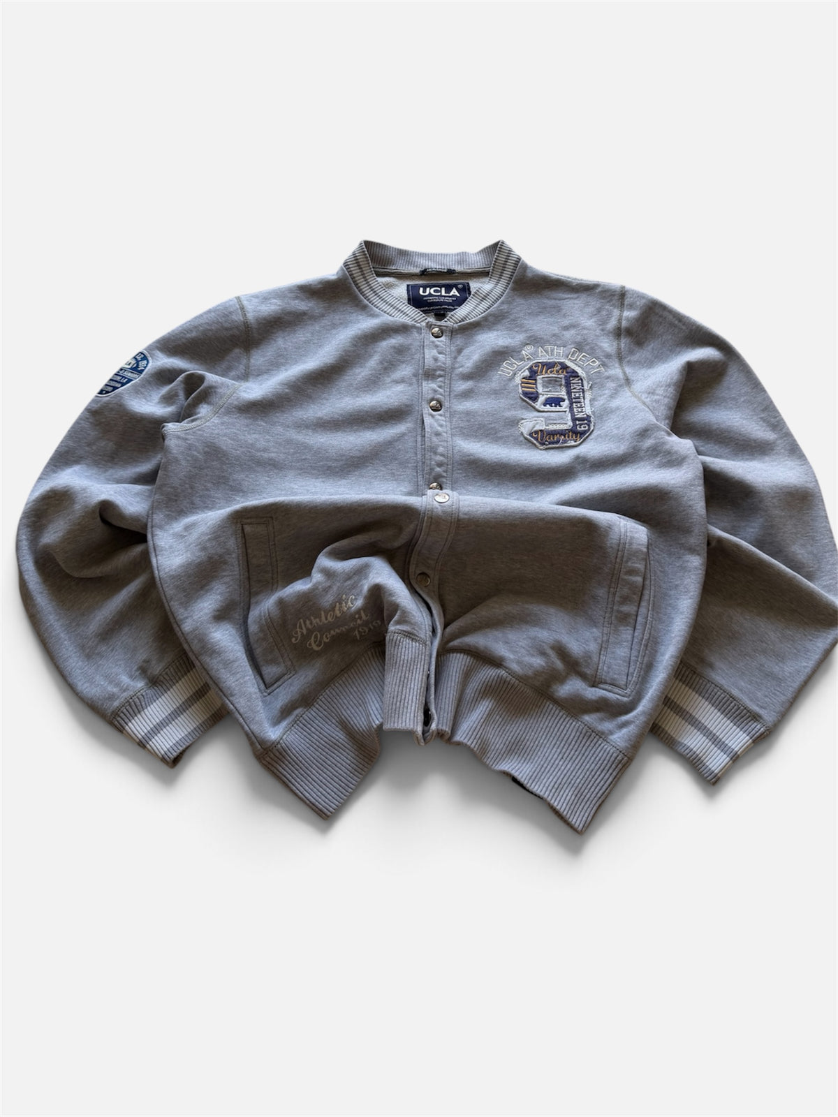 UCLA Heritage Snap-Front Varsity Sweatshirt, Heather Gray- XL