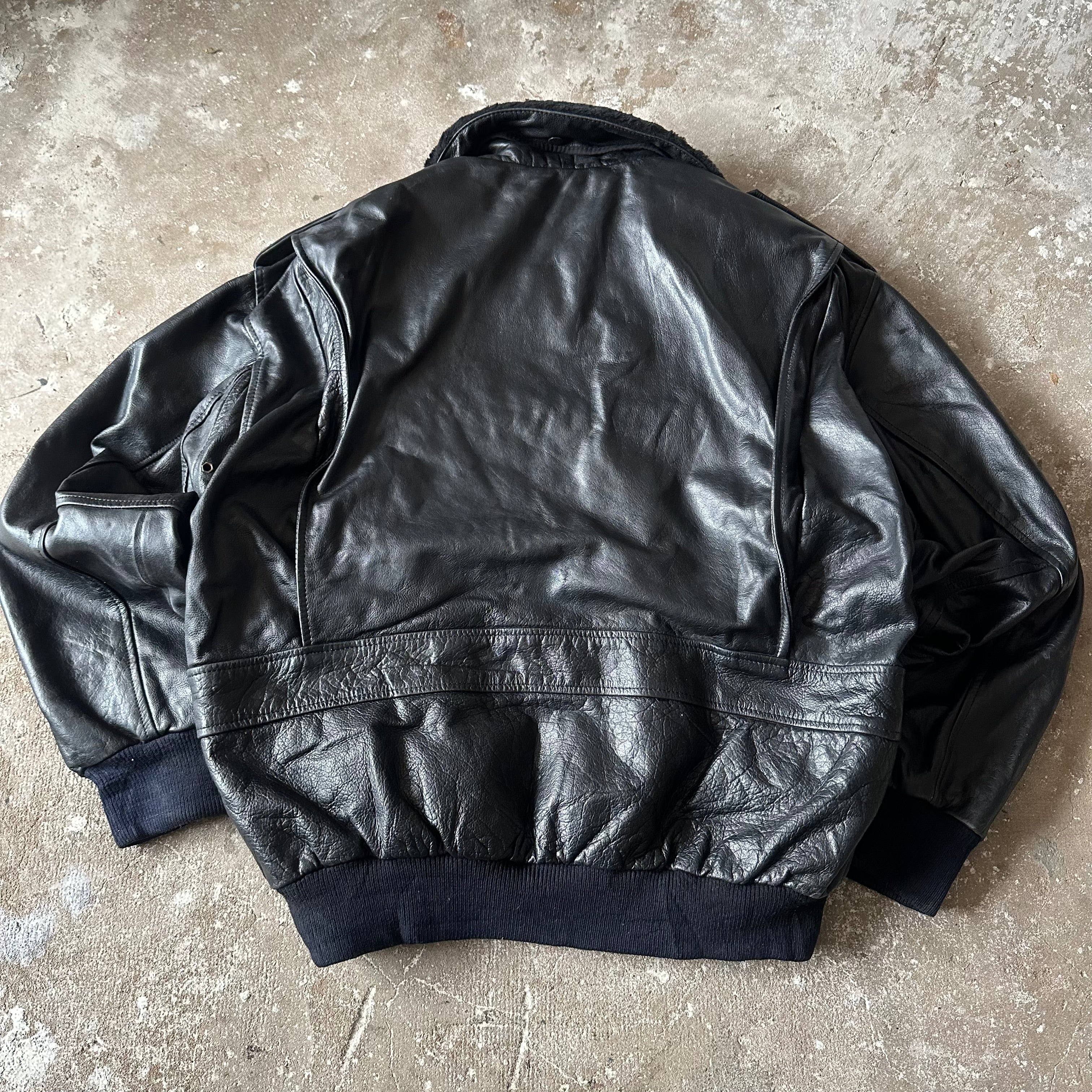 Black Bomber Leather Jacket - XL