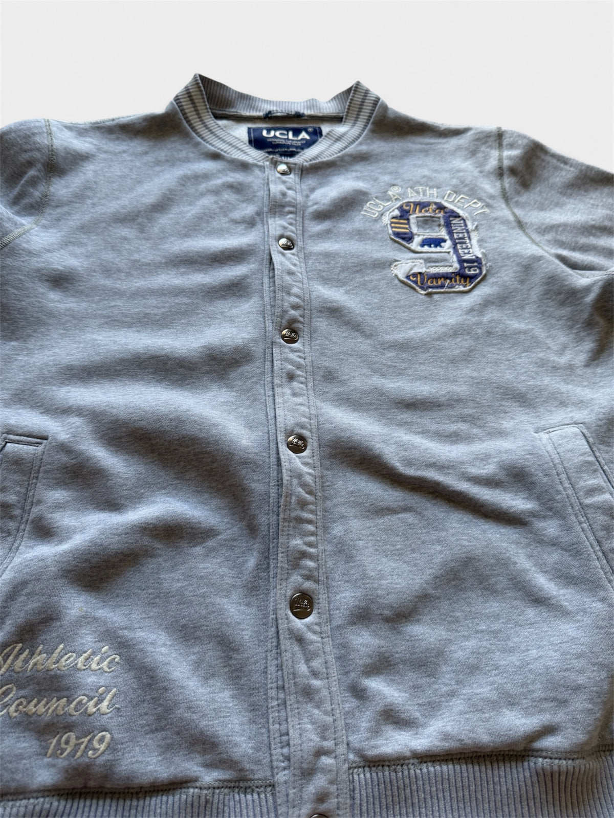 UCLA Heritage Snap-Front Varsity Sweatshirt, Heather Gray- XL