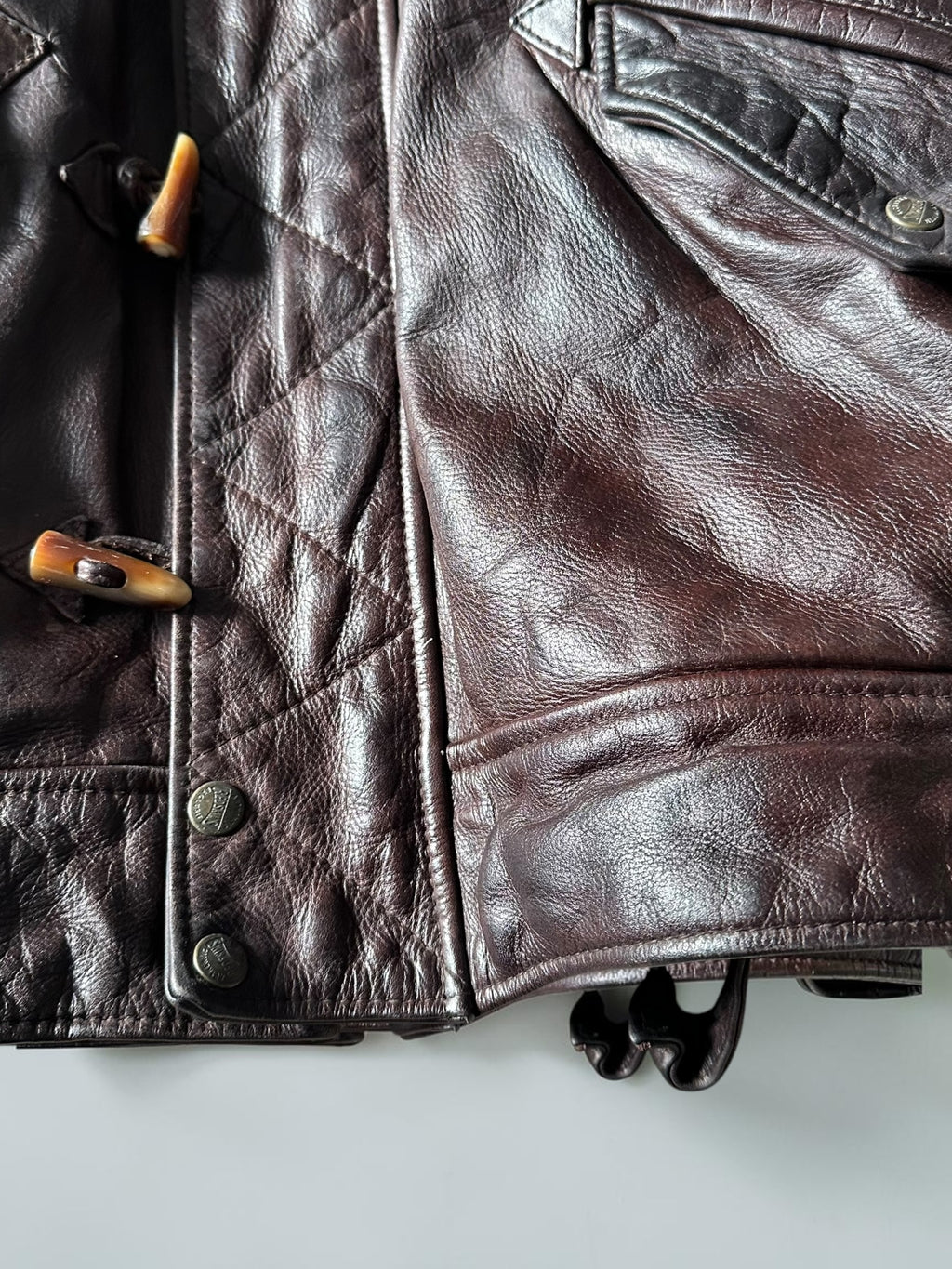 Vintage Redskins Dark Brown Bomber Leather Toggle Jacket - XL