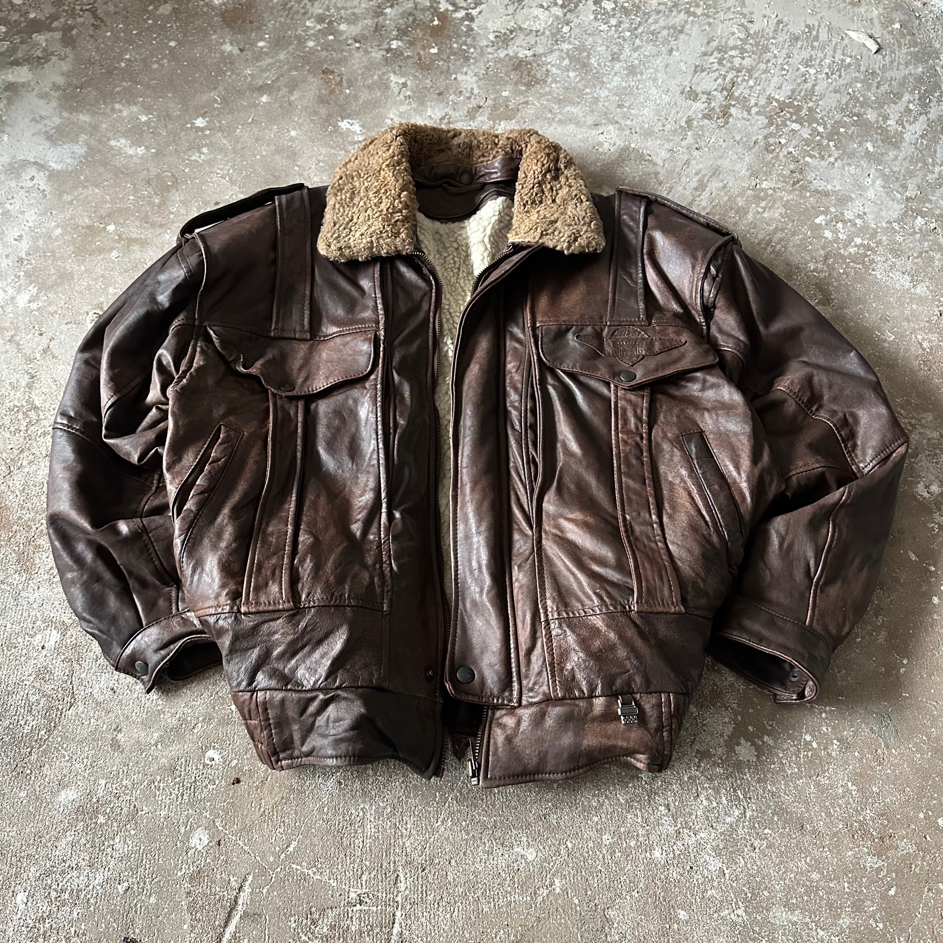 Vintage Brown Fur Heavy Leather Jacket - XL