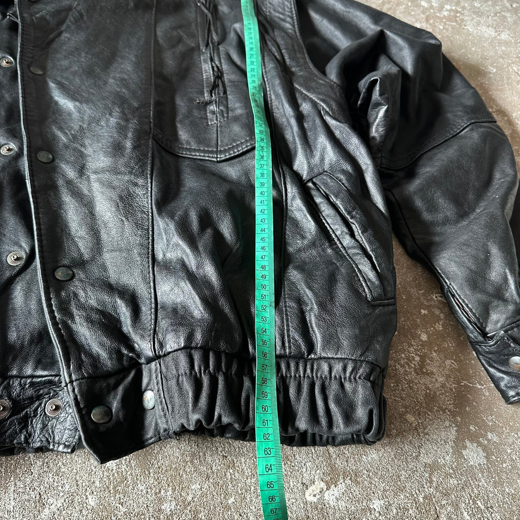 Black Bomber Leather Jacket - XL