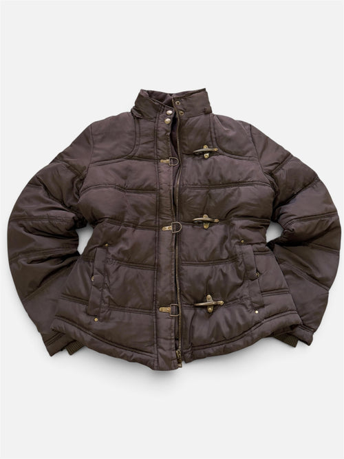 Brown Puffer Jacket with Toggle Clasps, Women's M
