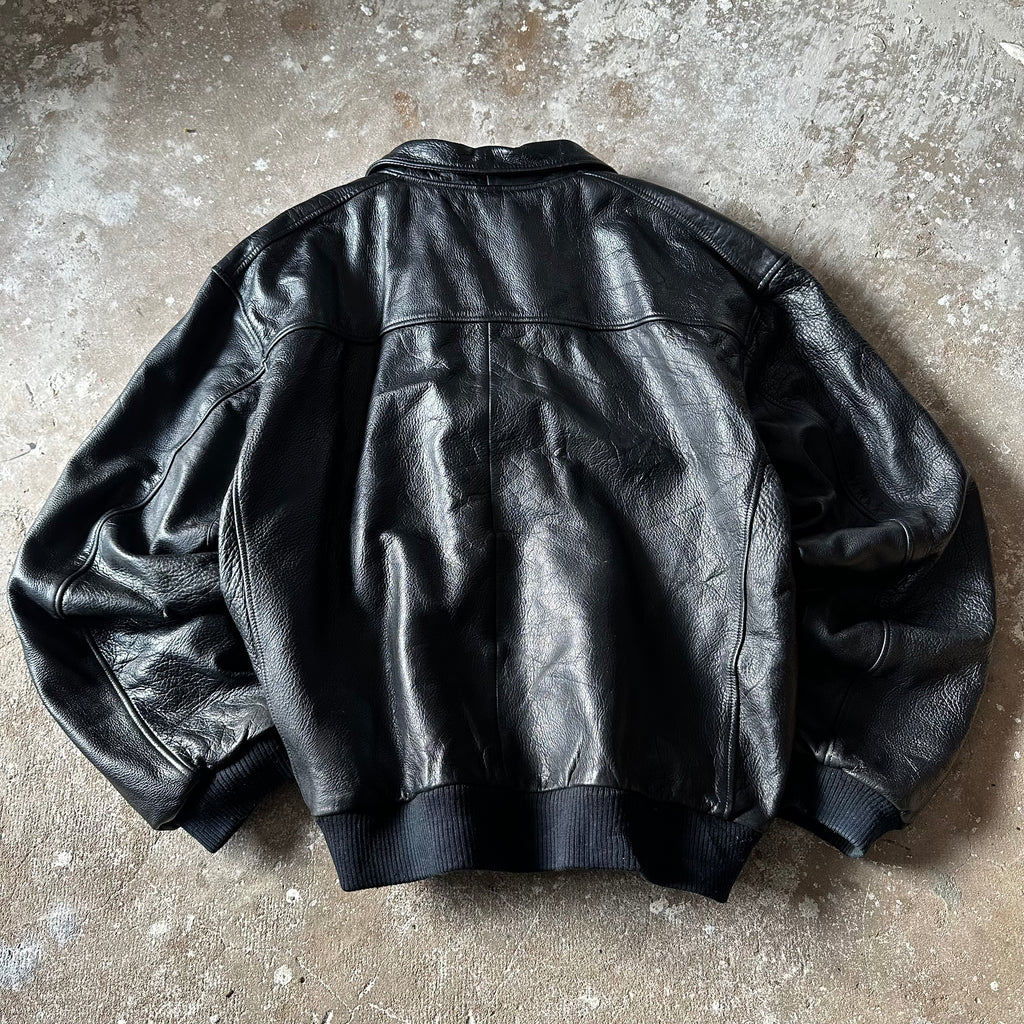 Vintage Levi’s Black Leather Bomber Jacket – Real Leather – Ribbed Waist & Cuffs- XL