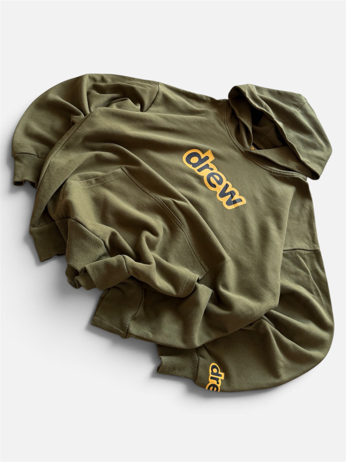 Drew House Secret Hoodie Olive Green Yellow Logo Oversized- S