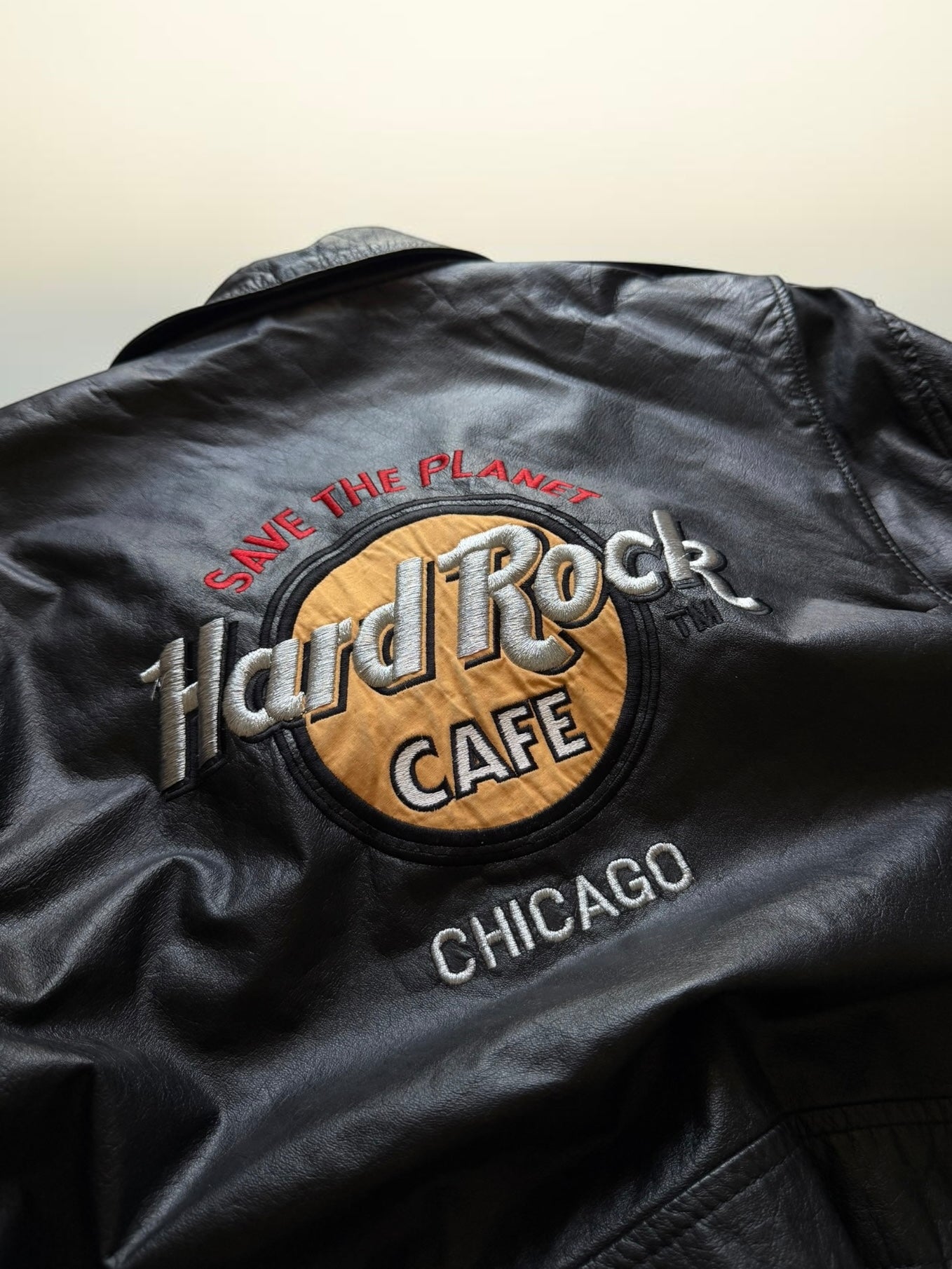 Hard Rock Cafe Chicago Black Bomber Leather Jacket- L