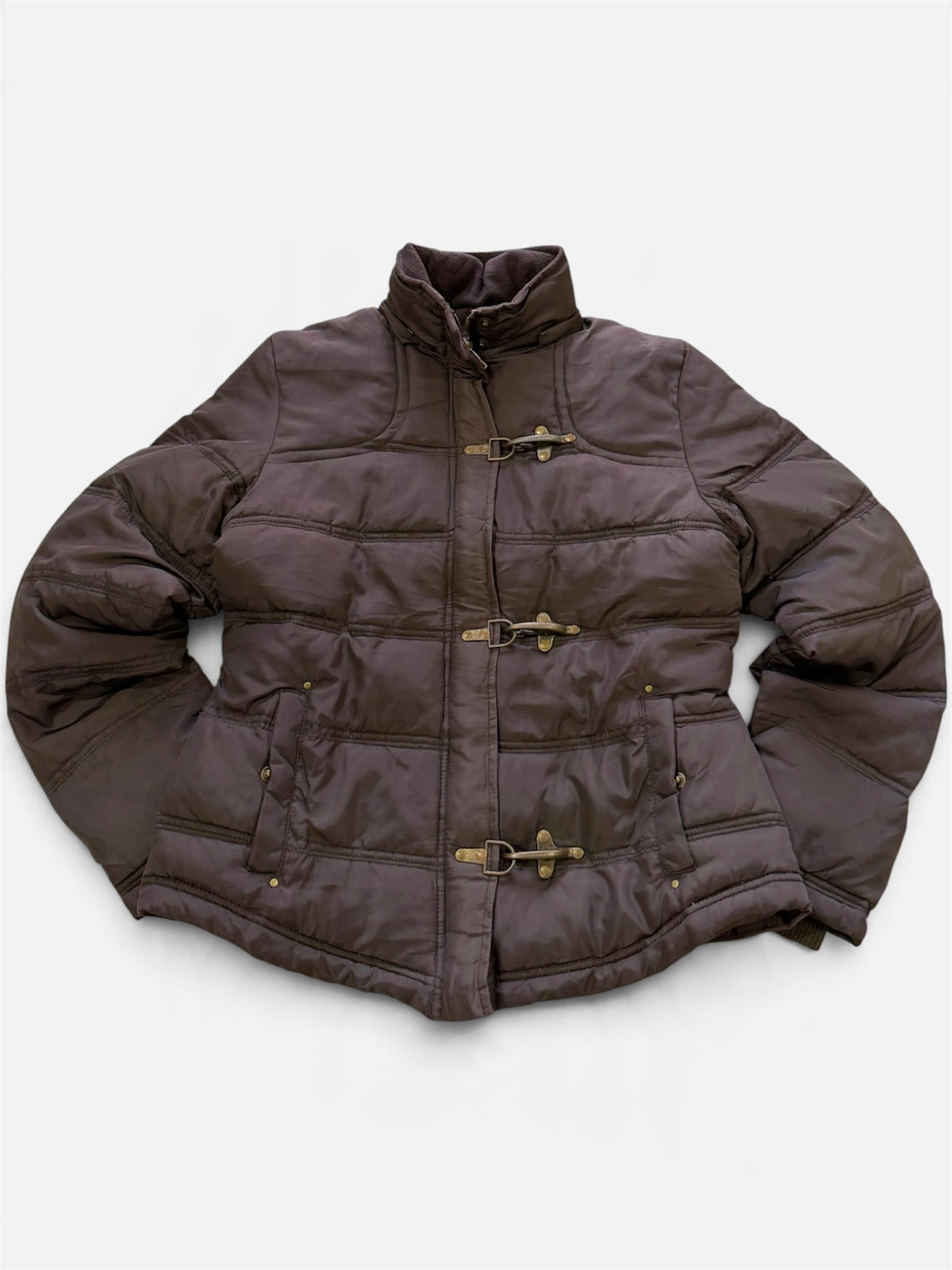 Brown Puffer Jacket with Toggle Clasps, Women's M