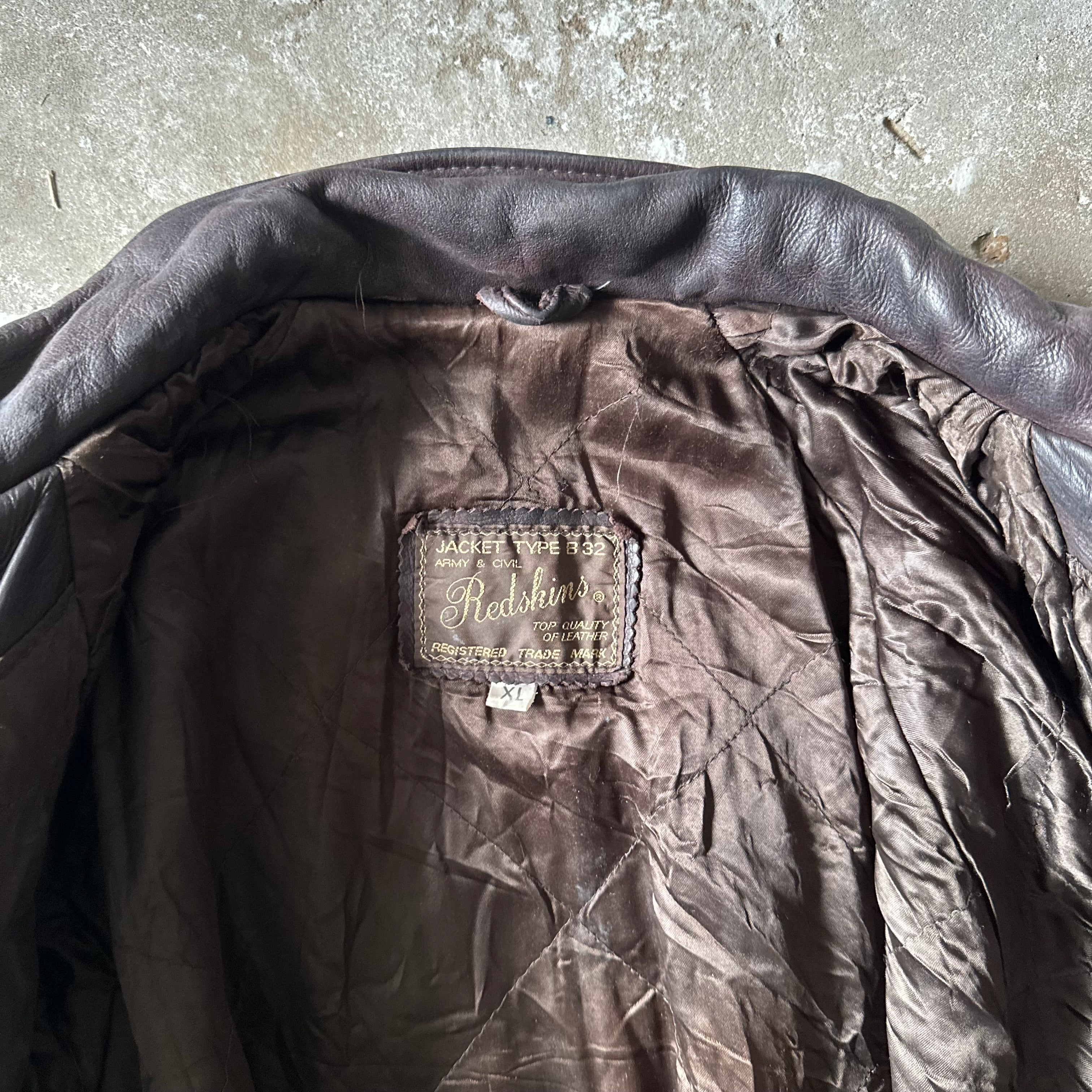 Vintage Redskins Dark Brown Bomber Leather Toggle Jacket - XL