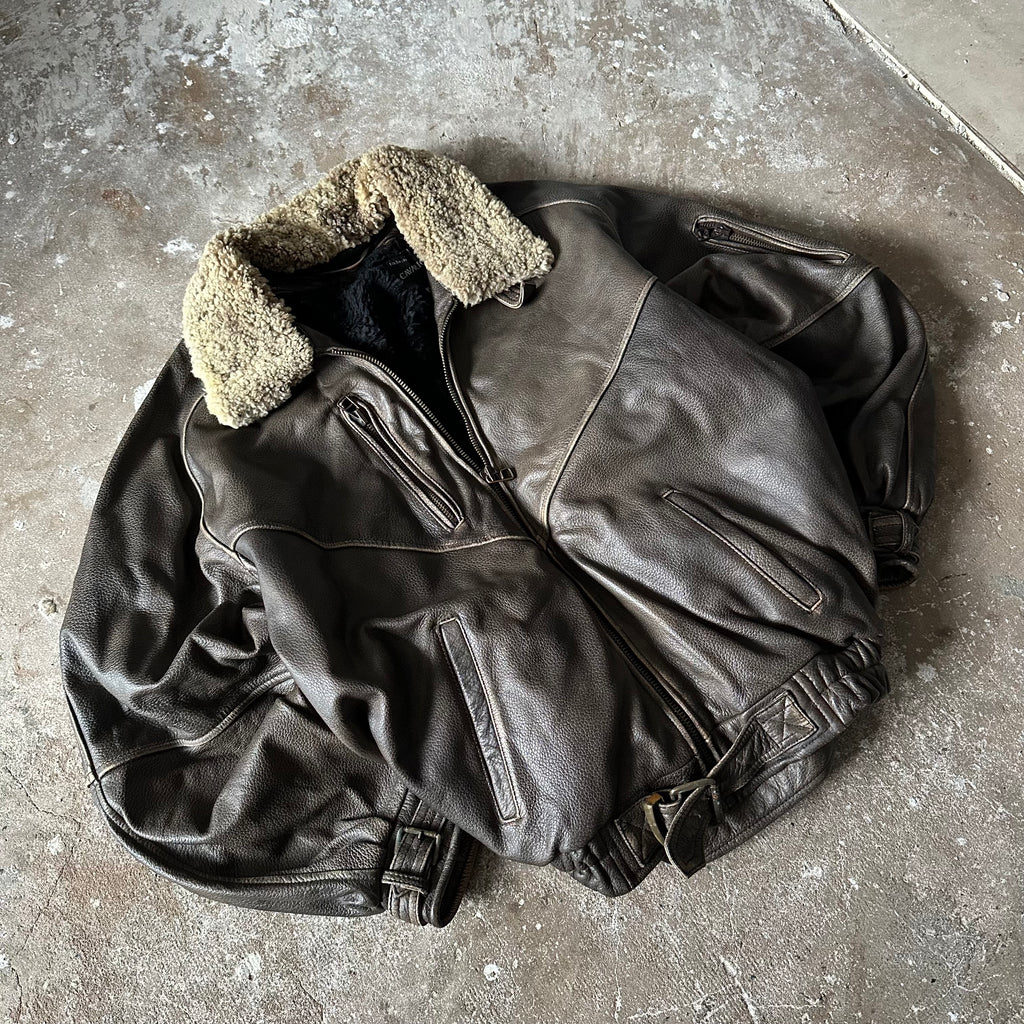 Vintage leather bomber jacket - XL