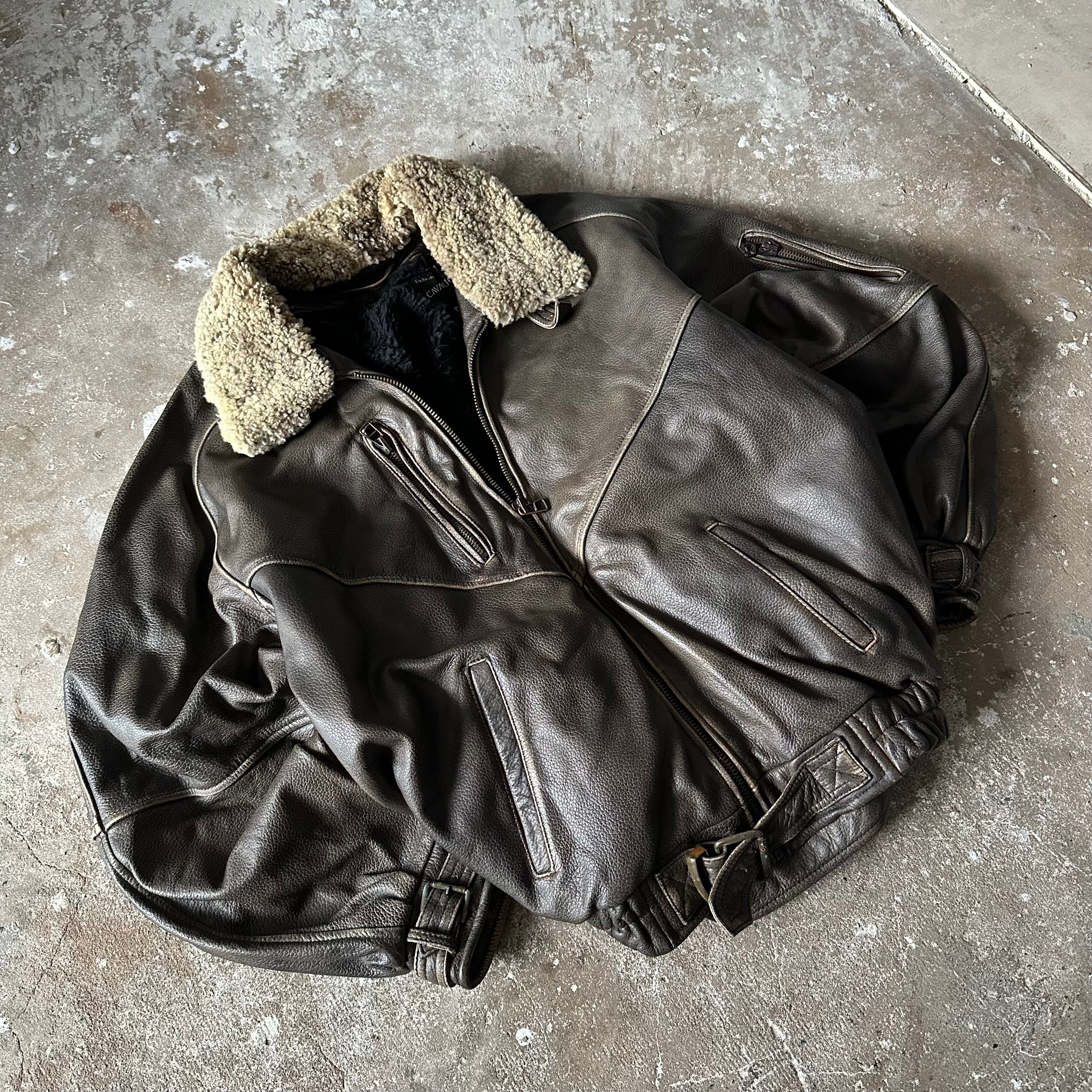 Vintage leather bomber jacket - XL