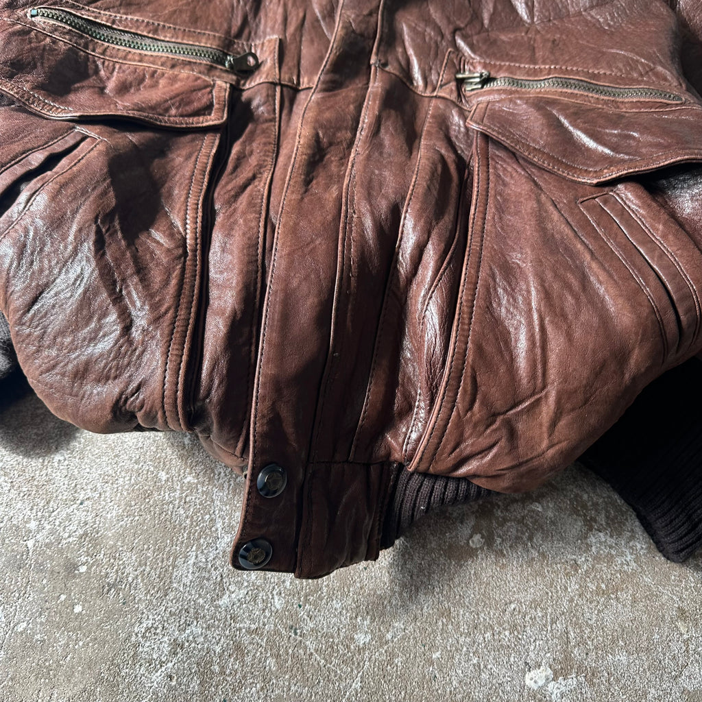 Vintage Aviator Brown Leather Jacket - M