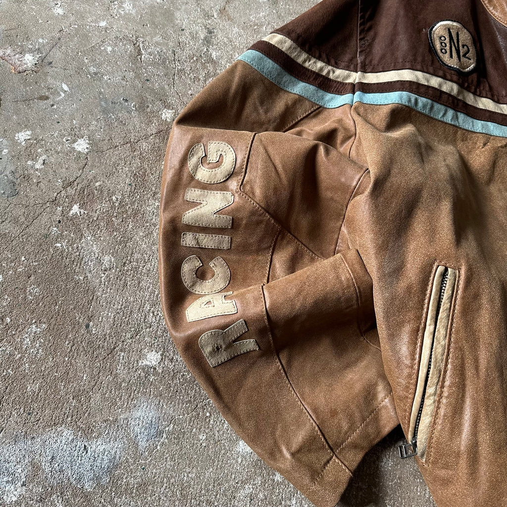 Vintage Brown Racing Suede Leather Jacket - XL
