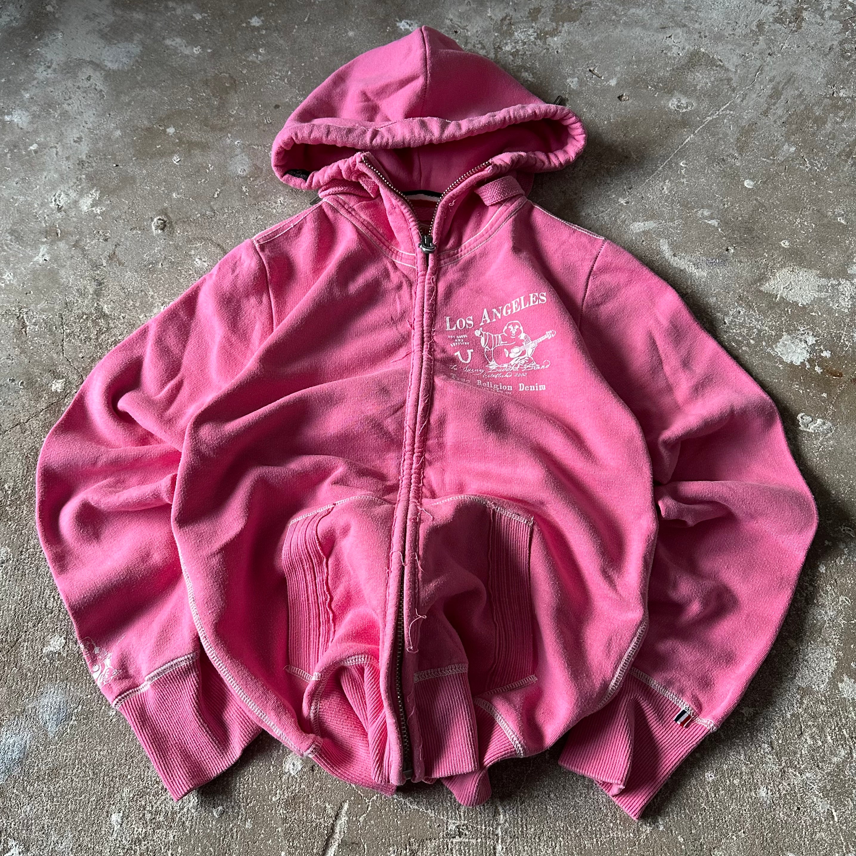 True Religion LA Zip Up Pink Hoodie - L