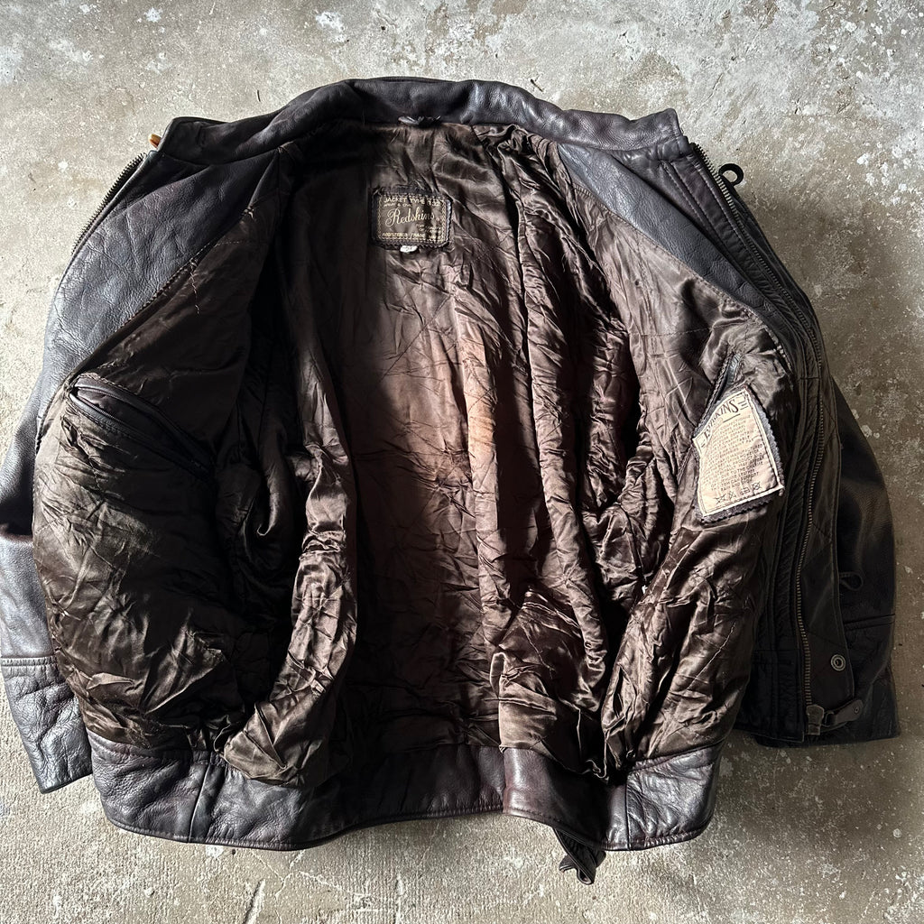 Vintage Redskins Dark Brown Bomber Leather Toggle Jacket - XL
