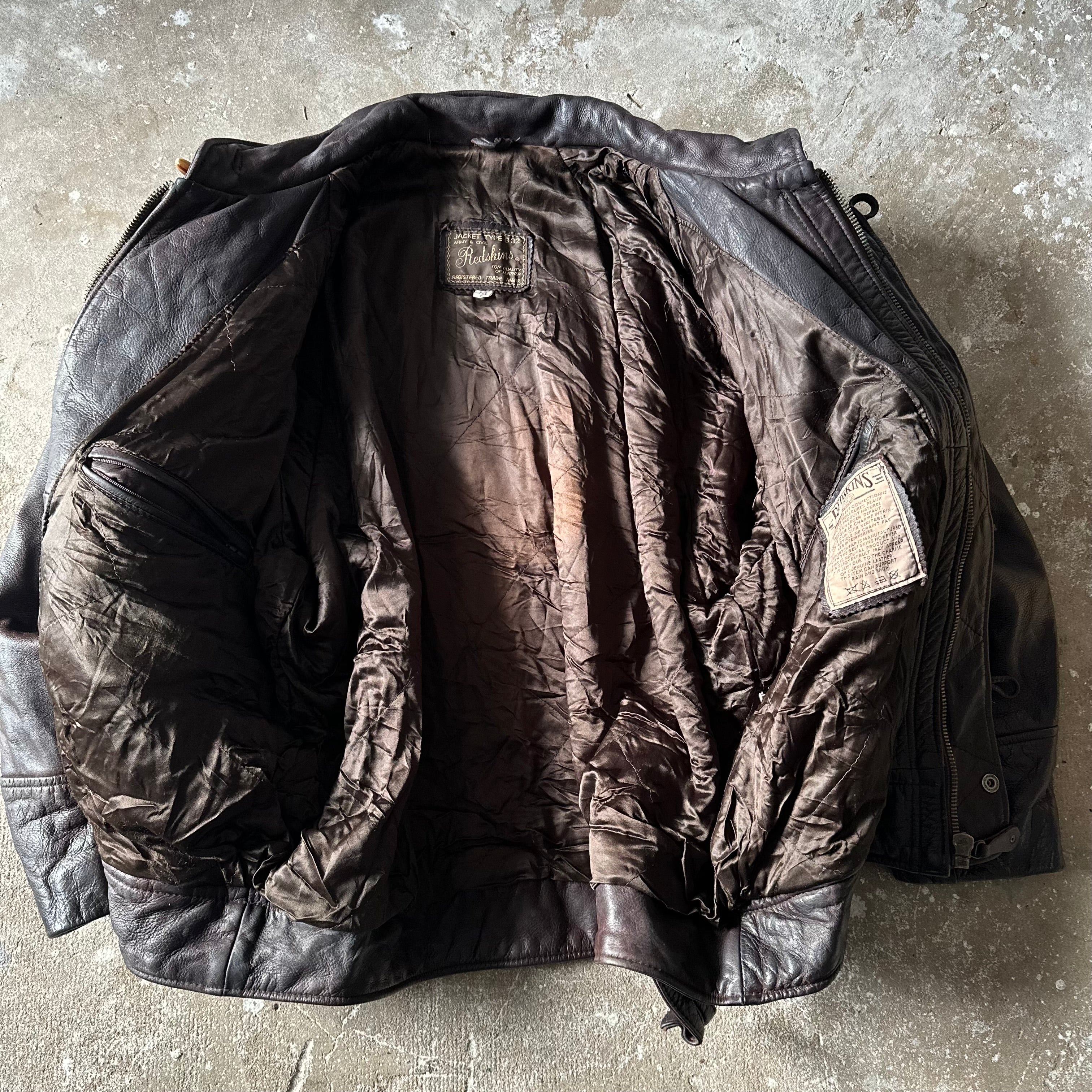 Vintage Redskins Dark Brown Bomber Leather Toggle Jacket - XL