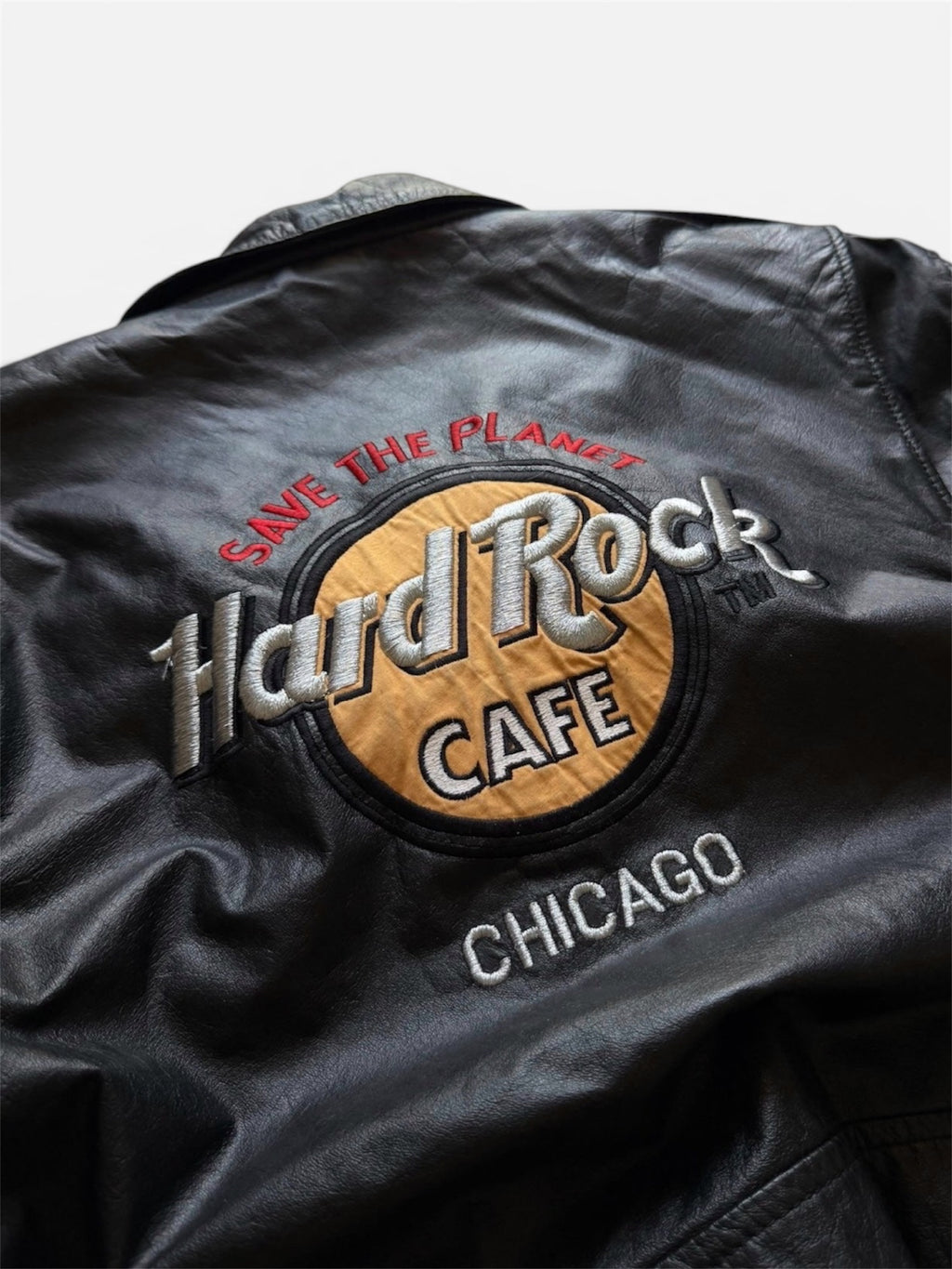 Hard Rock Cafe Chicago Black Bomber Leather Jacket- L