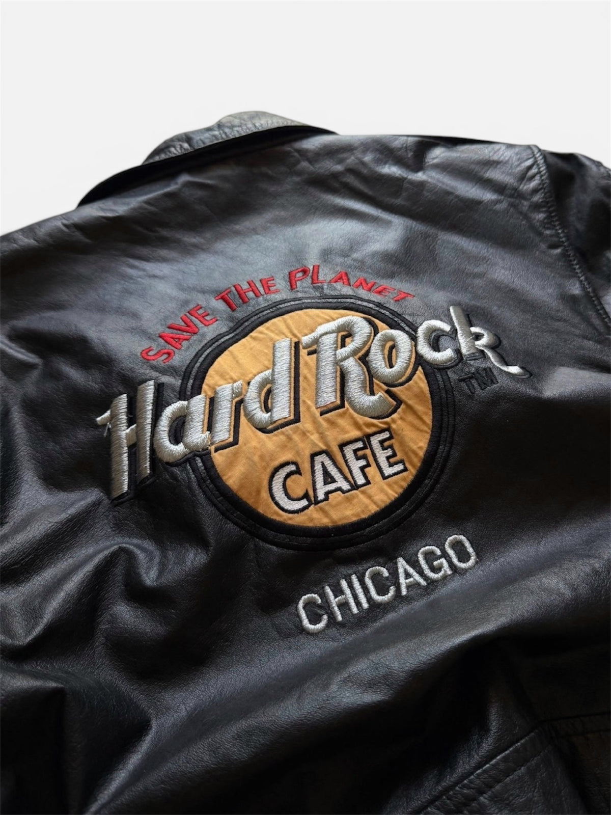 Hard Rock Cafe Chicago Black Bomber Leather Jacket- L