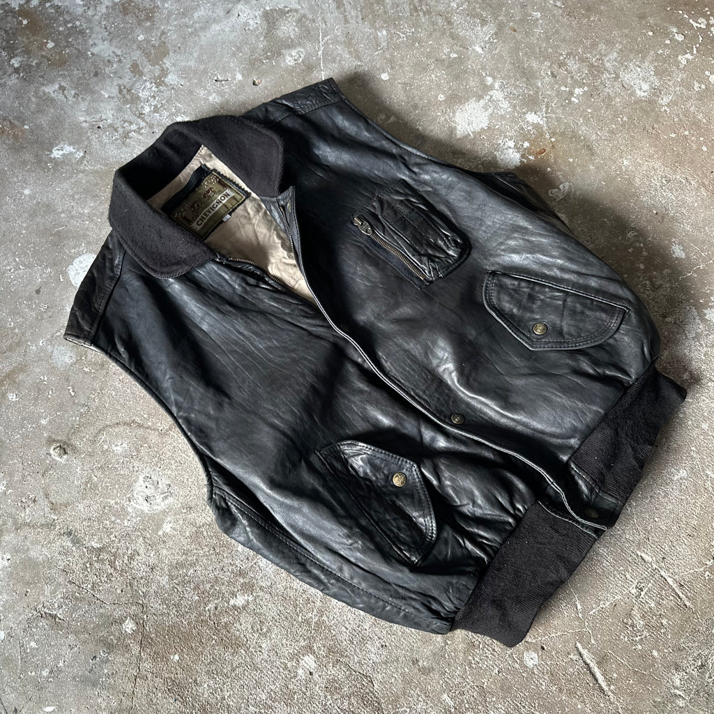Vintage Chevignon black leather bomber Vest - L