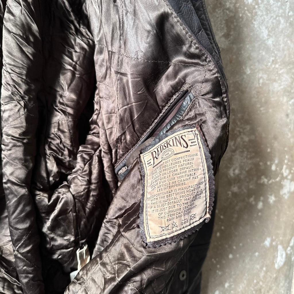 Vintage Redskins Dark Brown Bomber Leather Toggle Jacket - XL