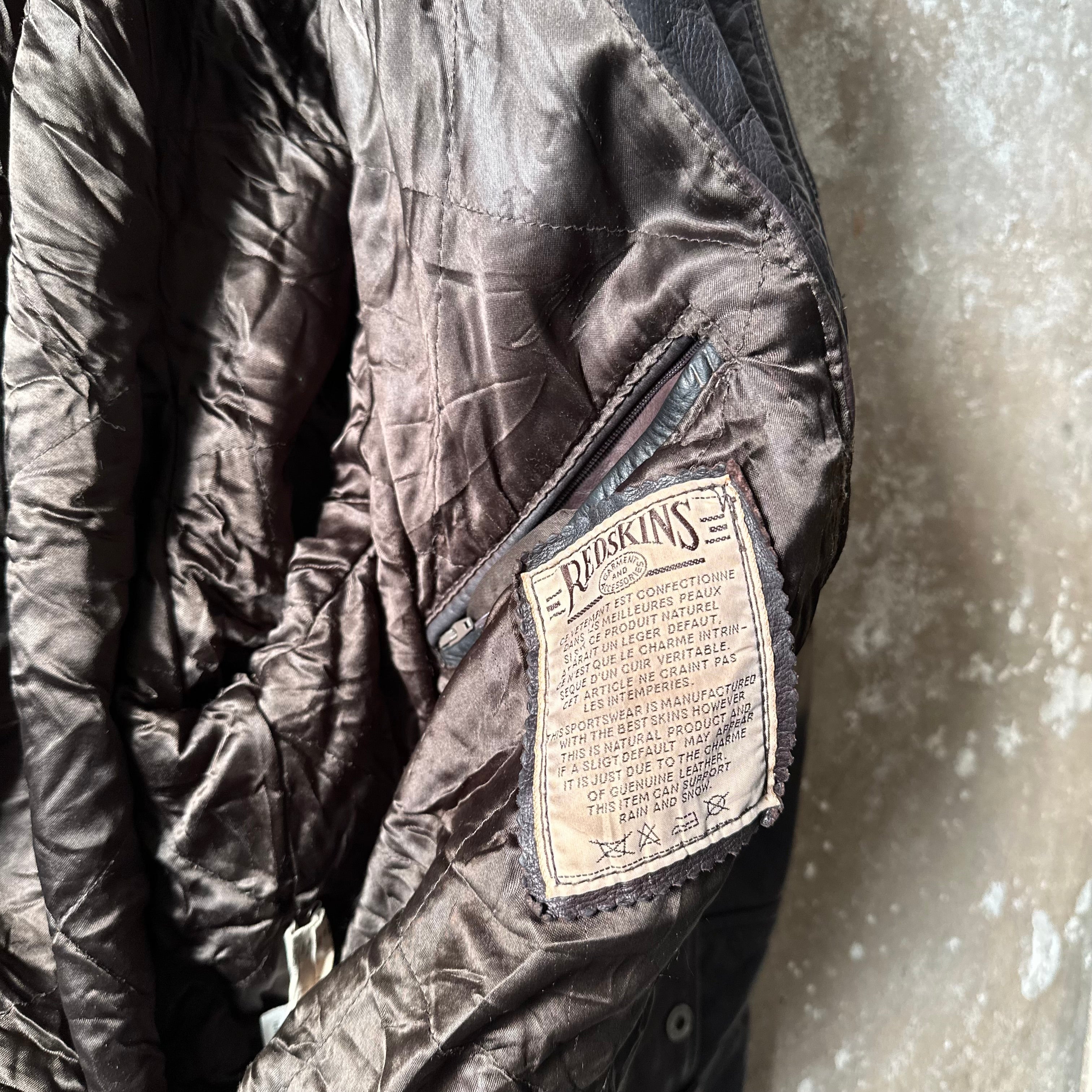 Vintage Redskins Dark Brown Bomber Leather Toggle Jacket - XL