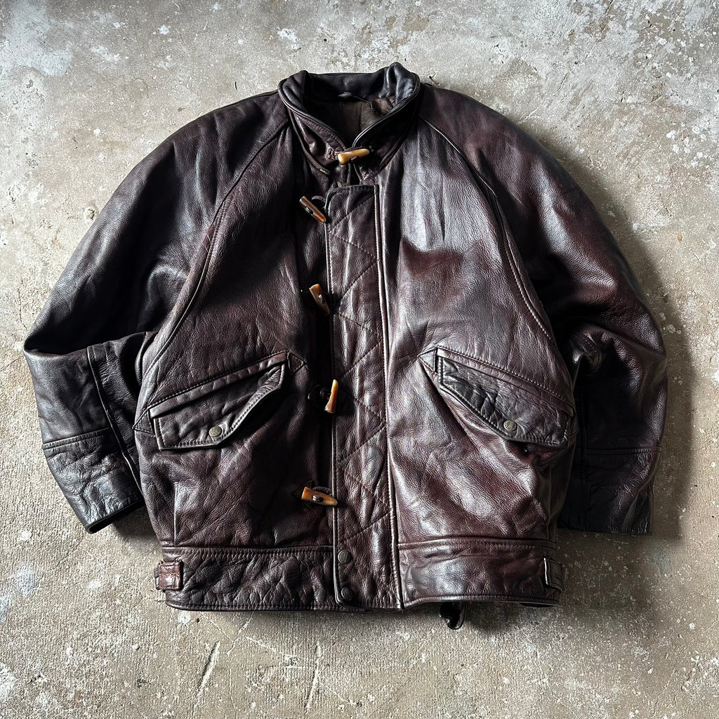 Vintage Redskins Dark Brown Bomber Leather Toggle Jacket - XL