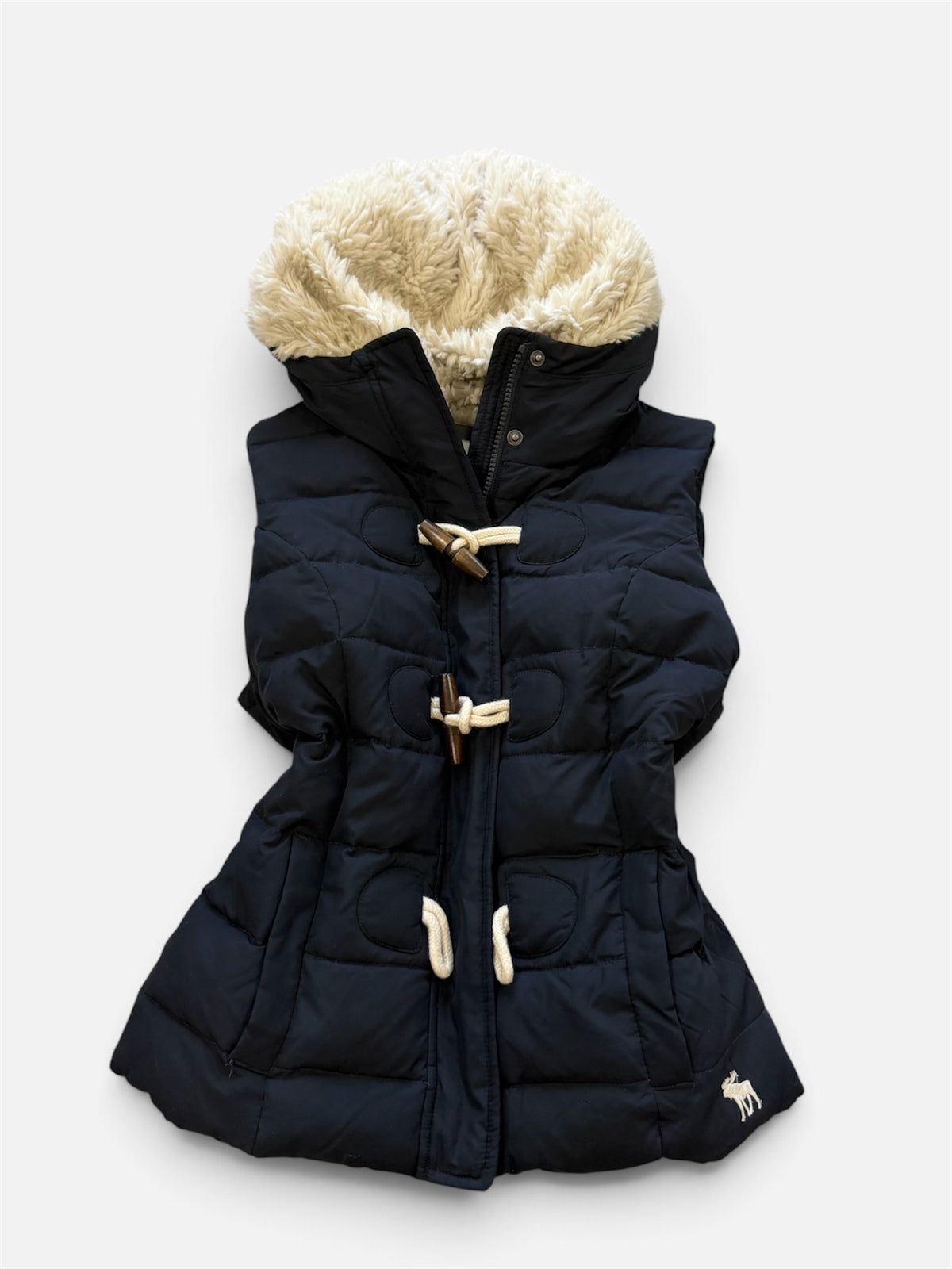 Abercrombie & Fitch Women's Puffer Vest - Navy - Sherpa Lined Hood - Size L