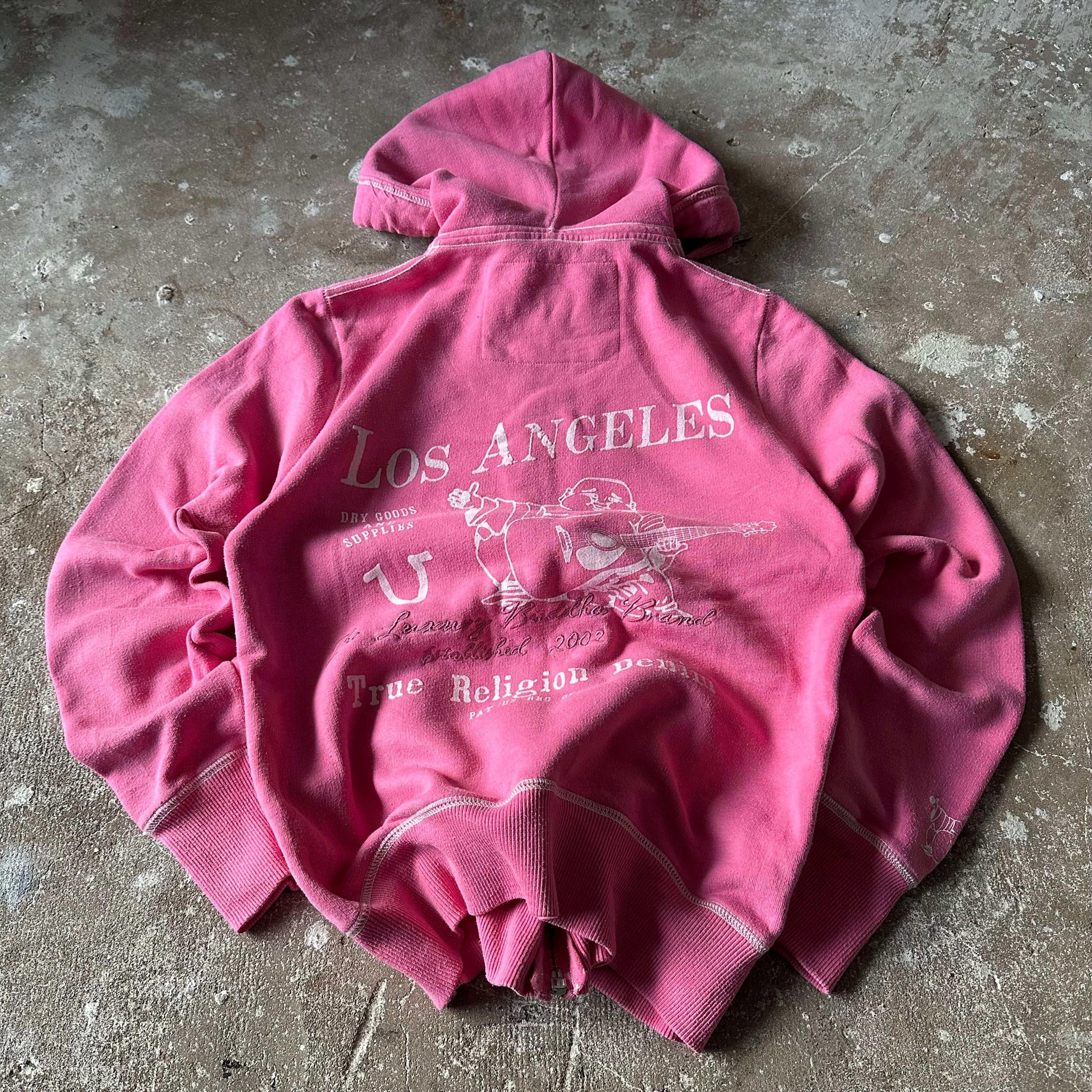 True Religion LA Zip Up Pink Hoodie - L